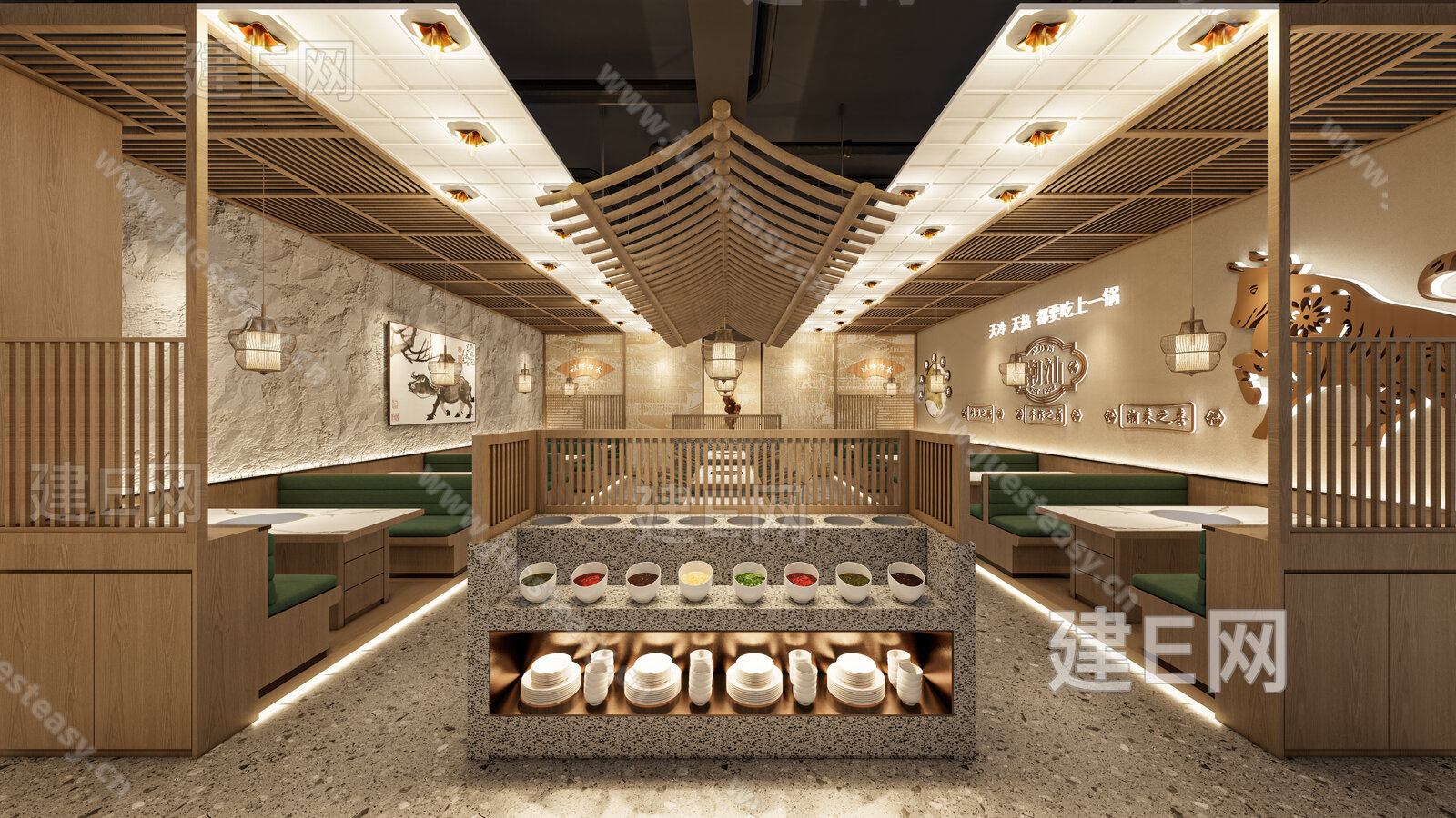 新中式火锅店模型SU模型下载[ID:107499126]_建e网su模型