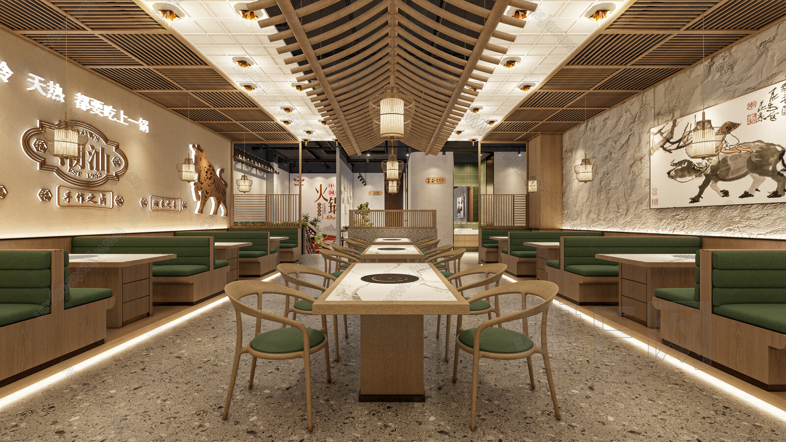 新中式火锅店模型SU模型下载[ID:107499126]_建e网su模型