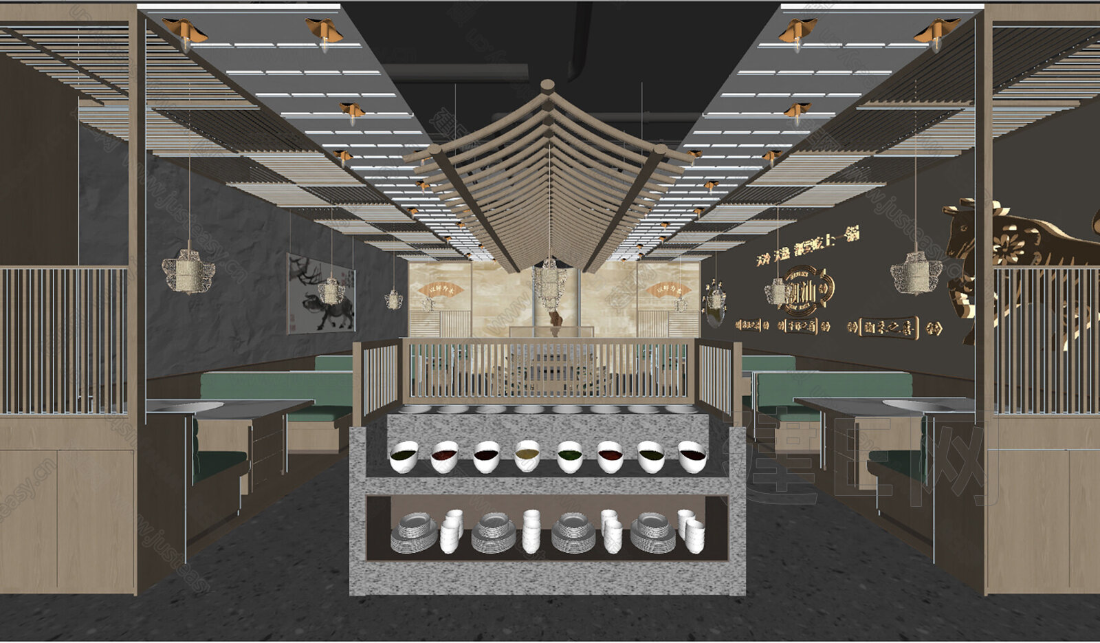 新中式火锅店模型SU模型下载[ID:107499126]_建e网su模型