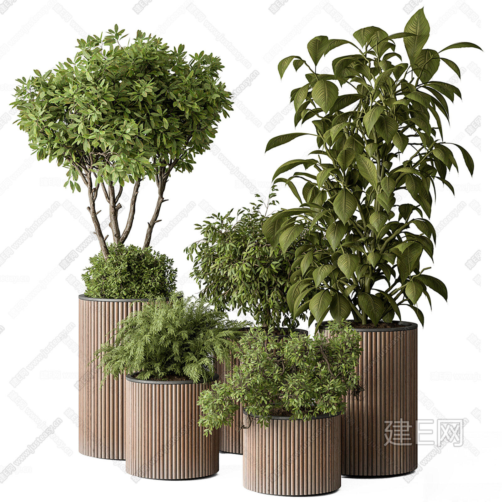 现代植物盆栽组合3d模型下载[ID:113333837]_建e网3d模型