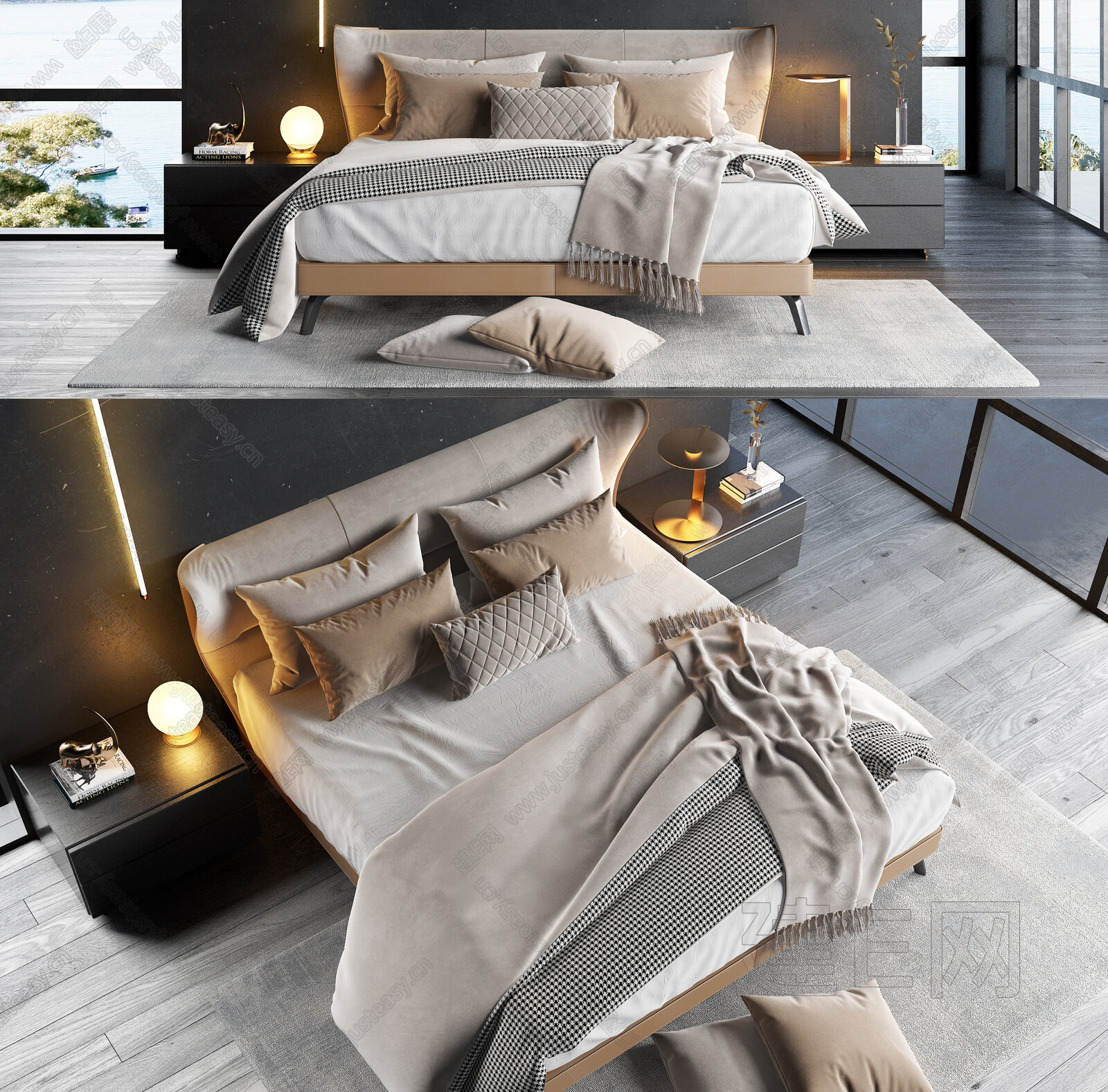 现代双人床模型SU模型下载[ID:108416672]_建E室内设计网