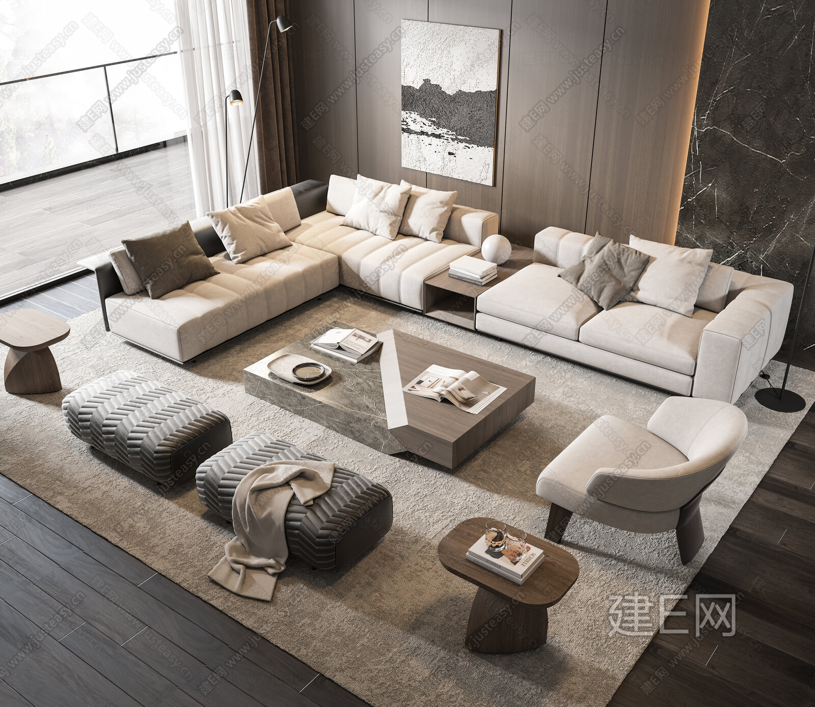 Minotti 沙发茶几组合SU模型下载[ID:101076596]，Minotti 沙发茶几组合，SU模型下载