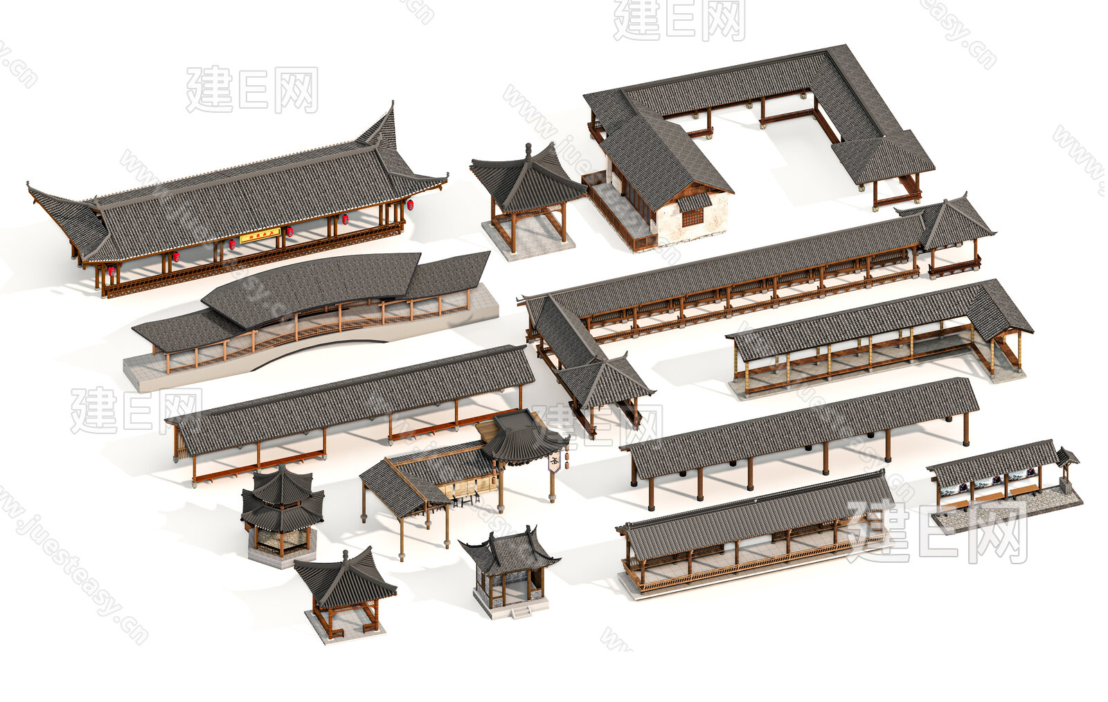 中式廊架 模型SU模型下载[ID:109006427]_建E室内设计网