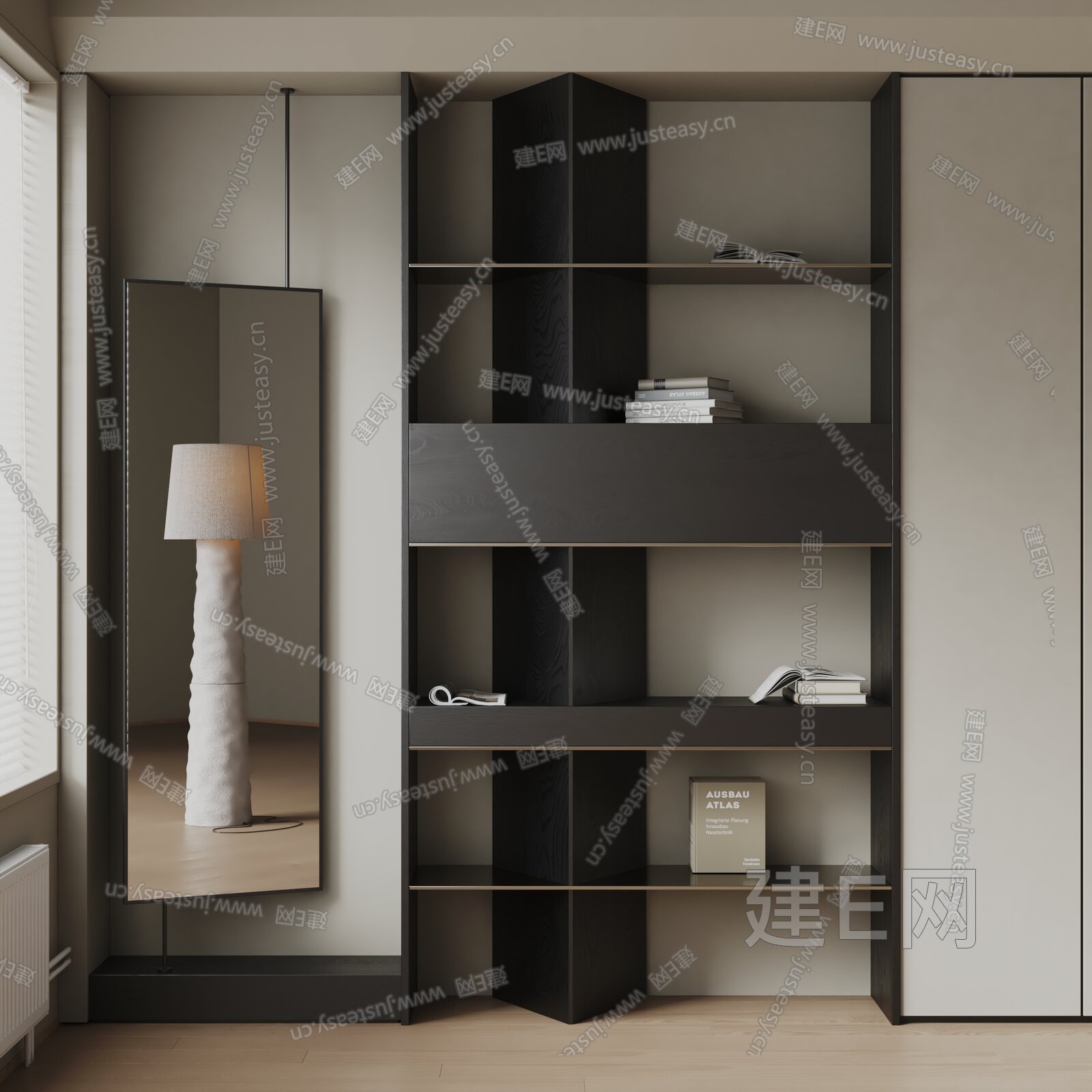 现代书柜模型SU模型下载[ID:109006380]_建e网su模型