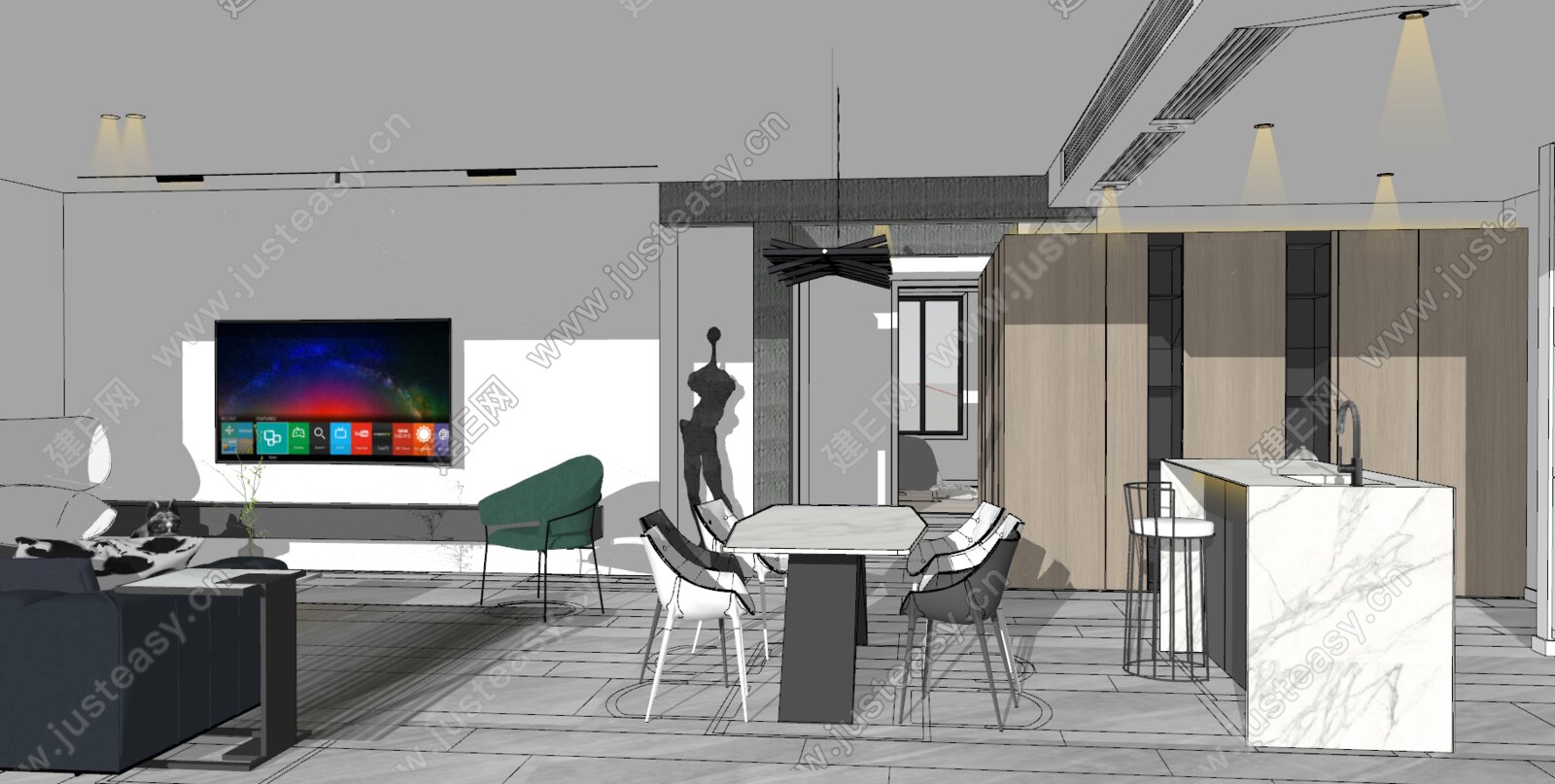 现代家装设计方案模型SU模型下载[ID:108613140]_建e网su模型