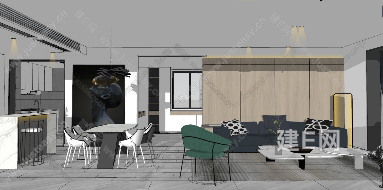 现代家装设计方案模型SU模型下载[ID:108613140]_建e网su模型