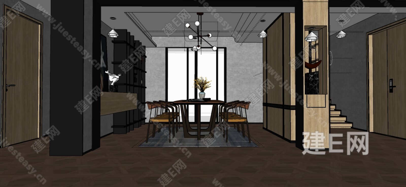 现代餐厅模型SU模型下载[ID:108613191]_建e网su模型
