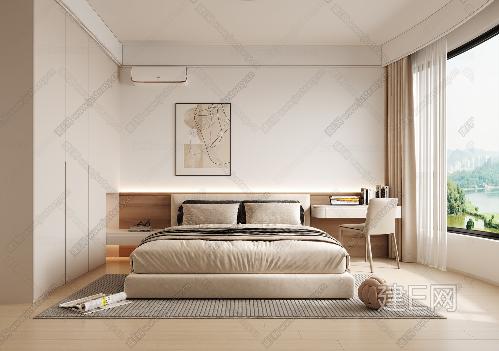 现代奶油风家居卧室模型SU模型下载[ID:101535385]_建E室内设计网