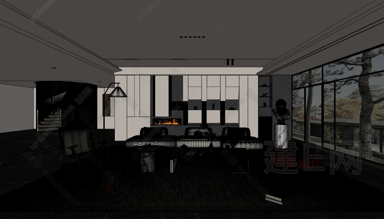 现代客厅模型SU模型下载[ID:101011157]_建E室内设计网