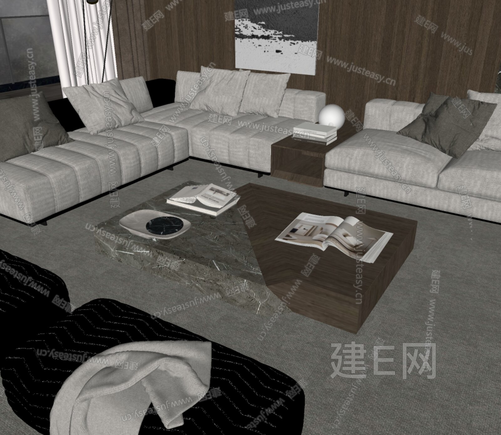 Minotti 沙发茶几组合SU模型下载[ID:101076596]，Minotti 沙发茶几组合，SU模型下载