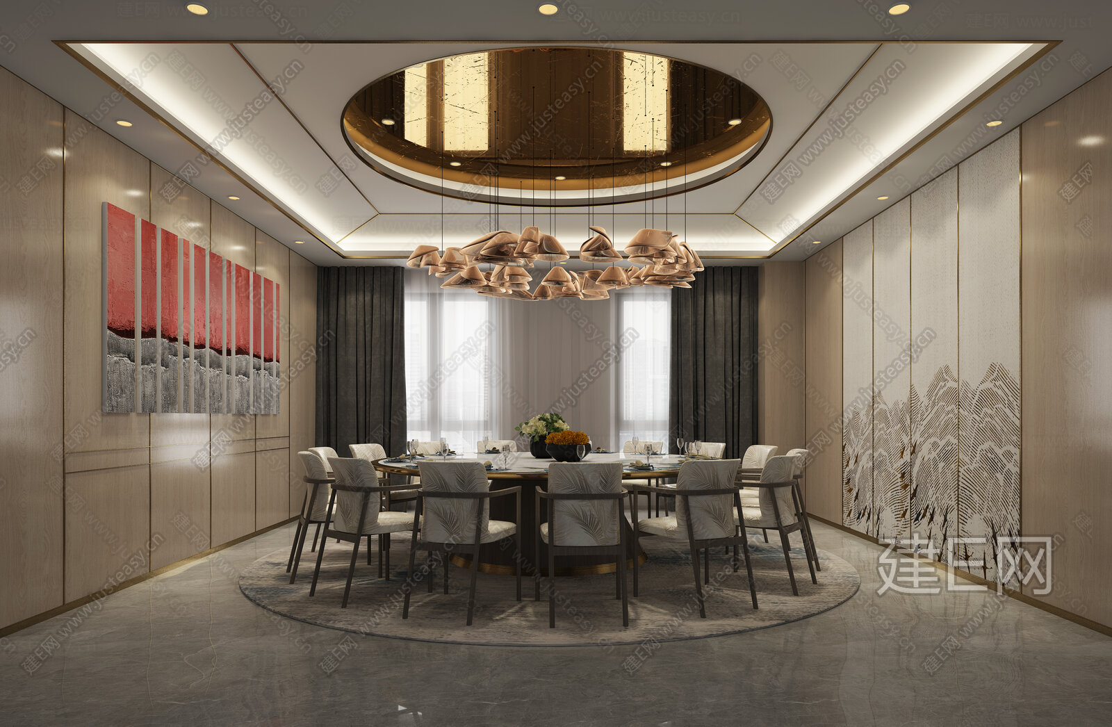 新中式餐厅包间3d模型下载[ID:115300002]_建e网3d模型