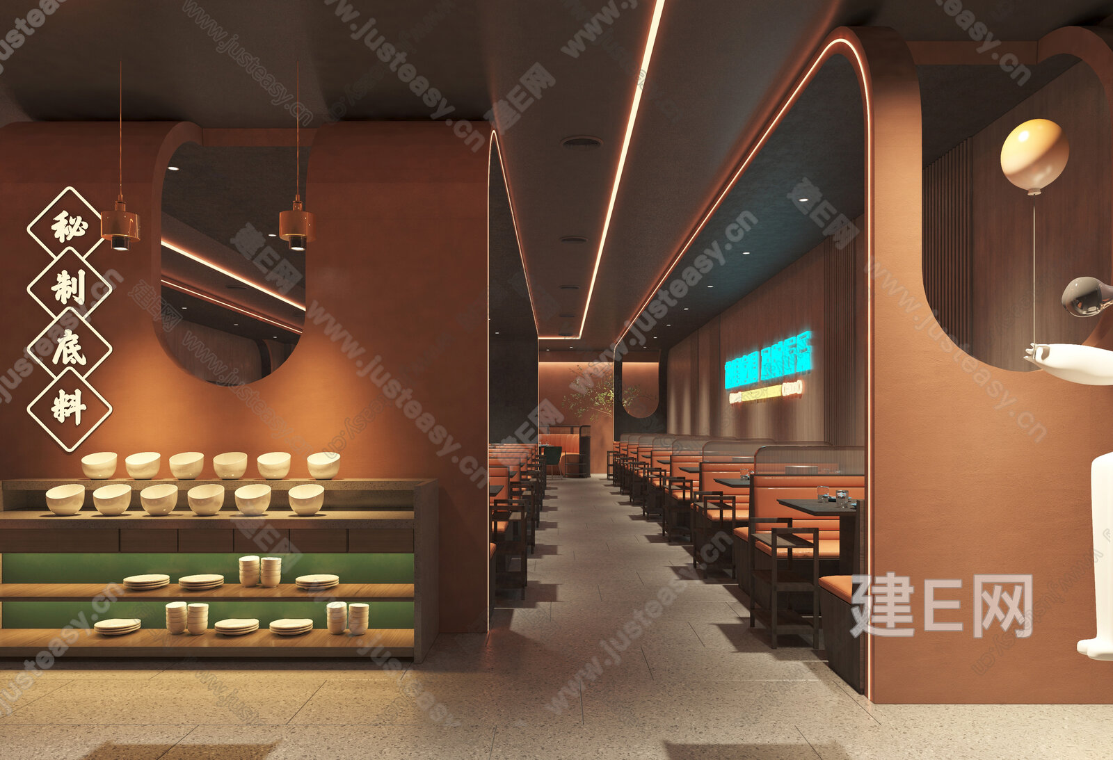 现代国潮风烤肉店模型SU模型下载[ID:101600796]_建E室内设计网