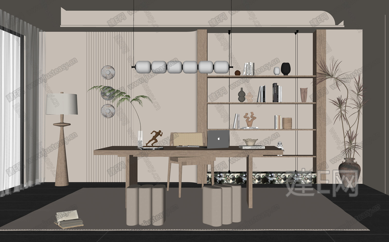 现代书房模型SU模型下载[ID:101207764]_建E室内设计网