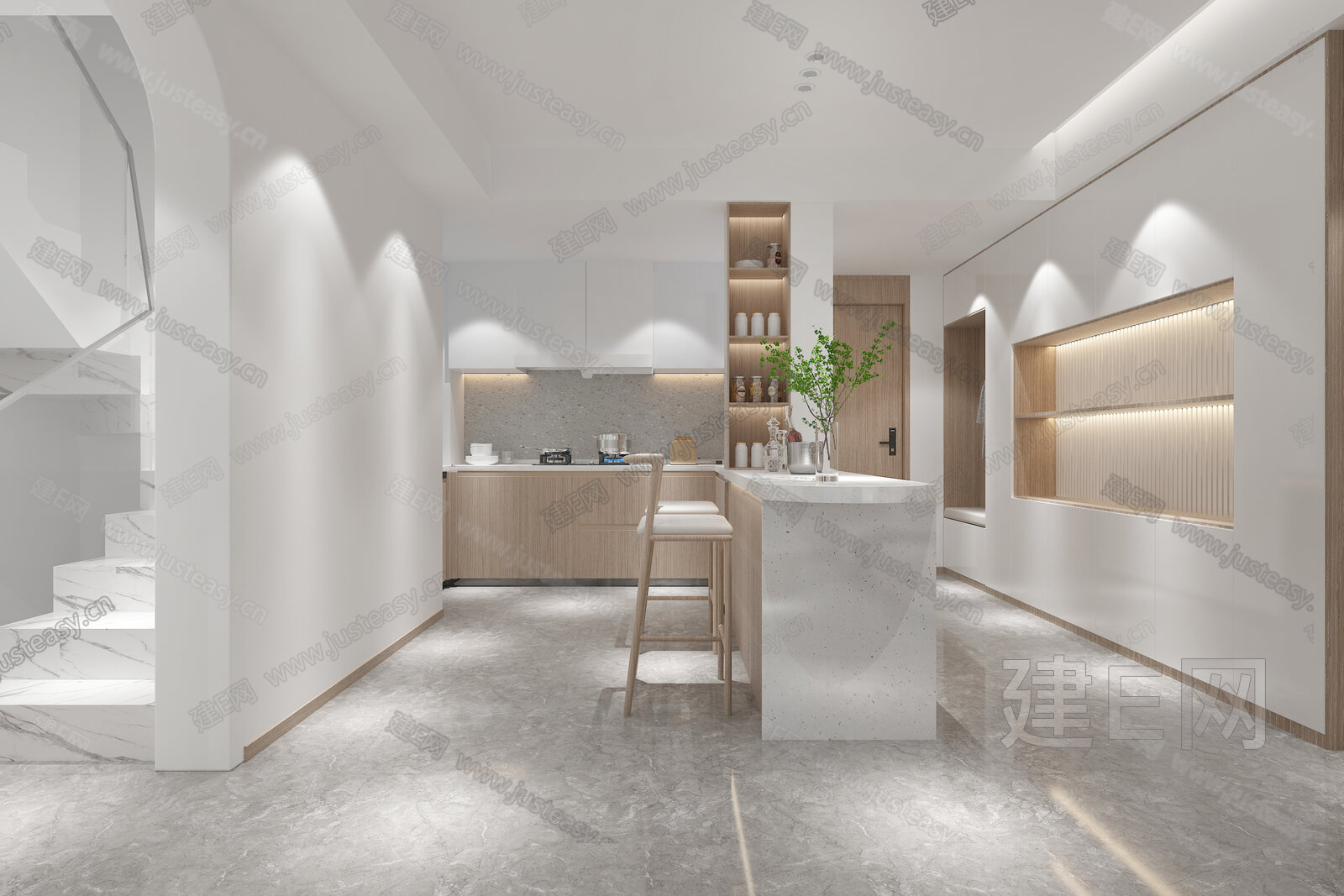 【现代原木风客餐厅3d模型】建E网_现代原木风客餐厅3d模型下载[ID:114841333]_打造3d现代原木风客餐厅模型免费下载平台