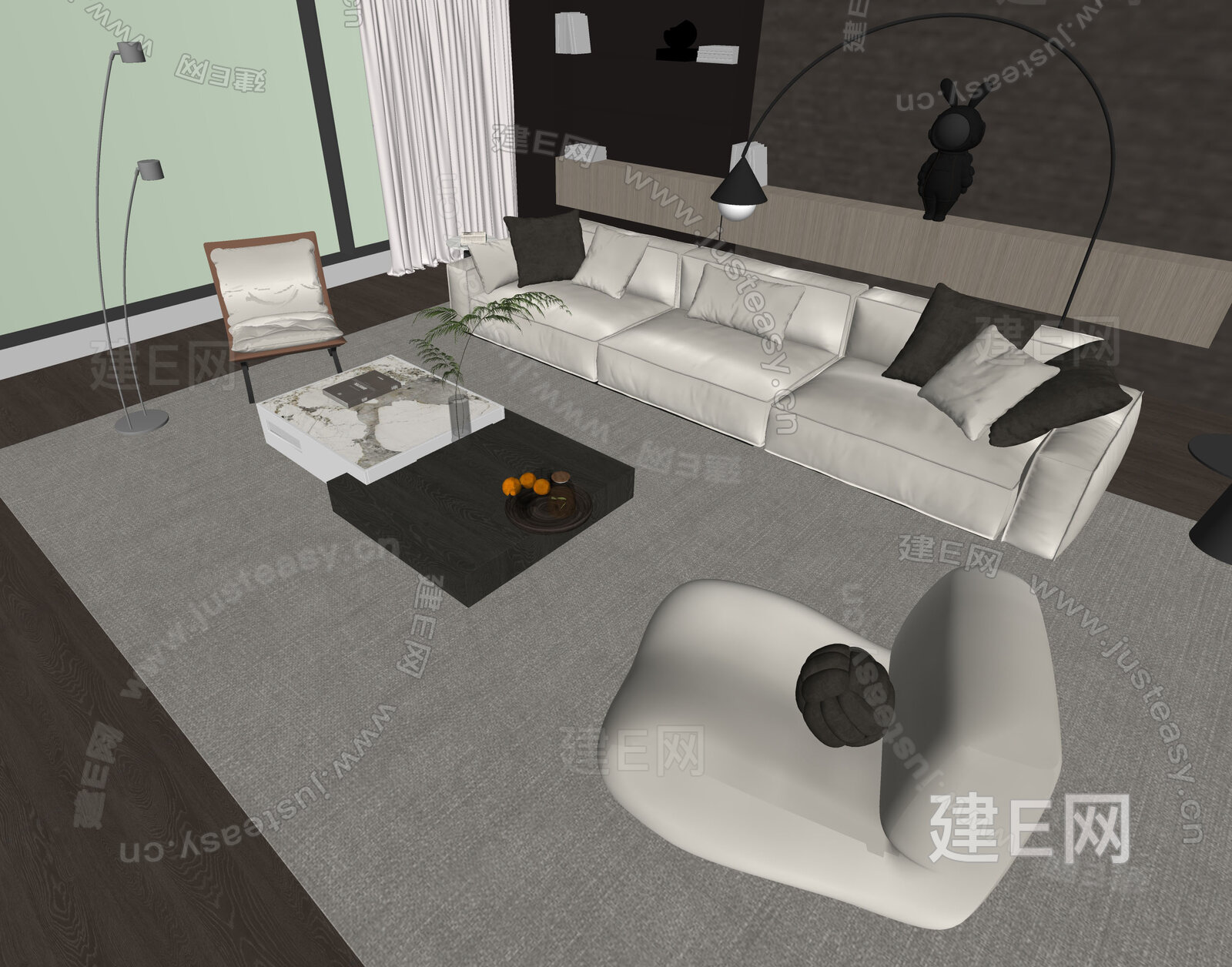 现代沙发茶几组合模型SU模型下载[ID:102190742]_建E室内设计网