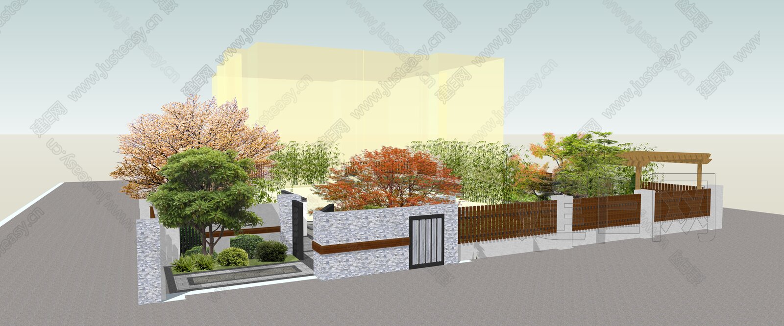 新中式庭院景观 模型SU模型下载[ID:101731975]_建E室内设计网