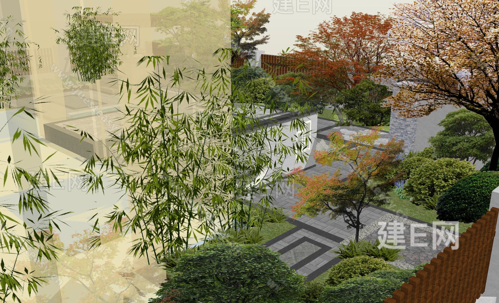 新中式庭院景观 模型SU模型下载[ID:101731975]_建E室内设计网