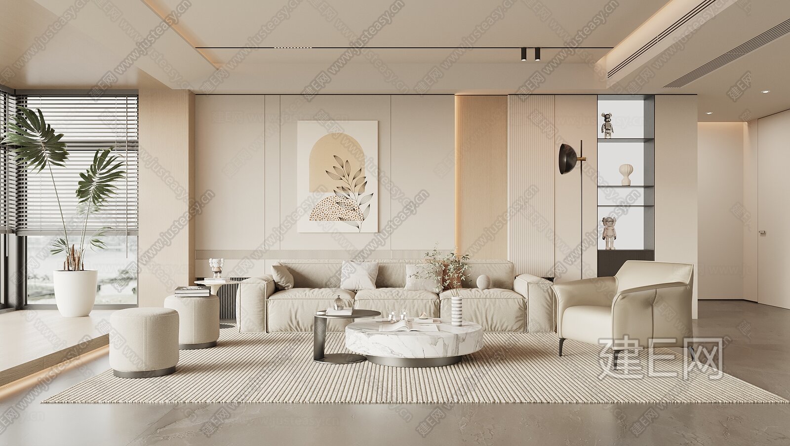 【现代奶油风客厅3d模型】建e网_现代奶油风客厅3d模型下载[ID:115627600]_打造3d现代奶油风客厅模型免费下载平台