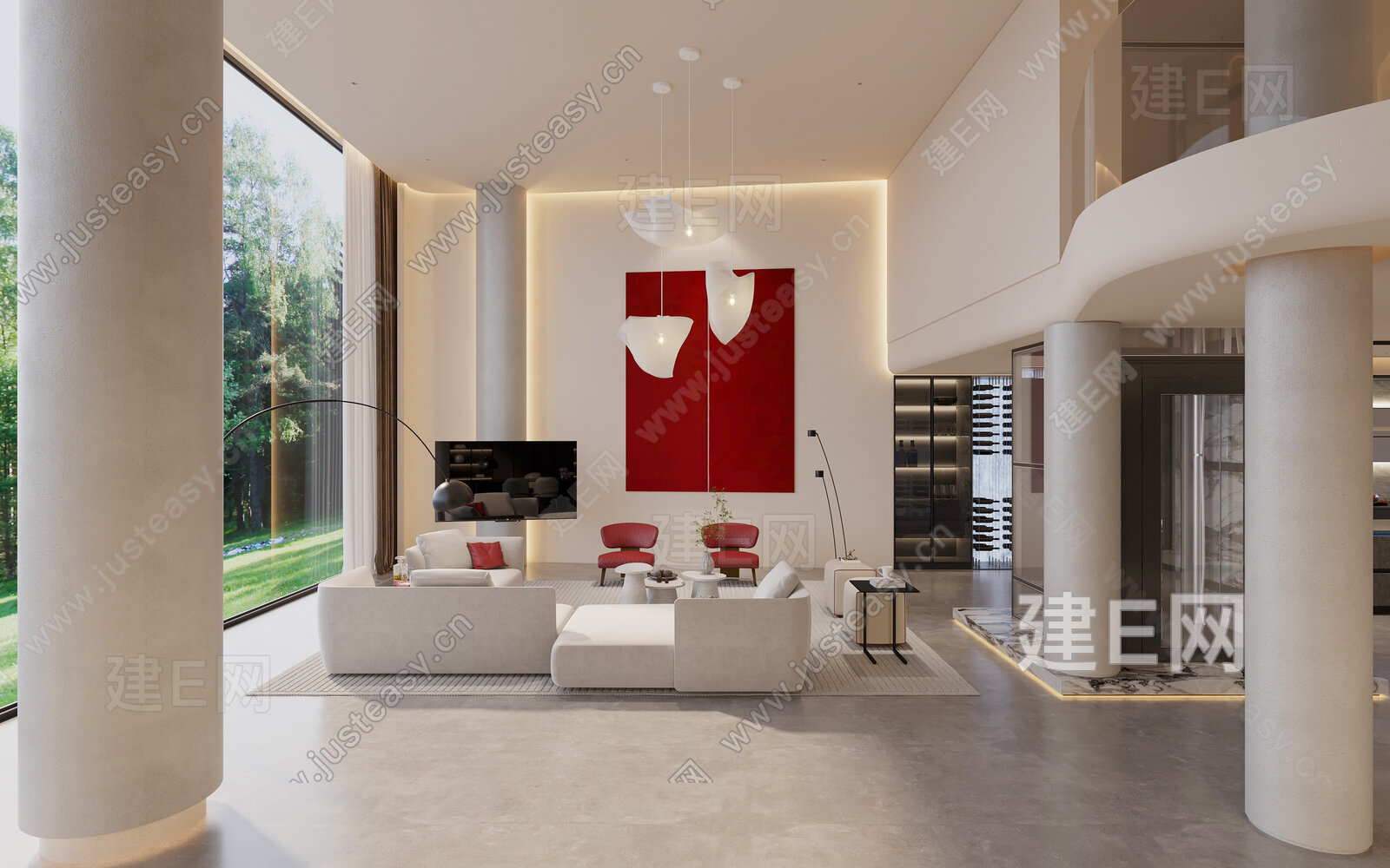 【现代轻奢别墅客厅3d模型】建e网_现代轻奢别墅客厅3d模型下载[ID:115627538]_打造3d现代轻奢别墅客厅模型免费下载平台