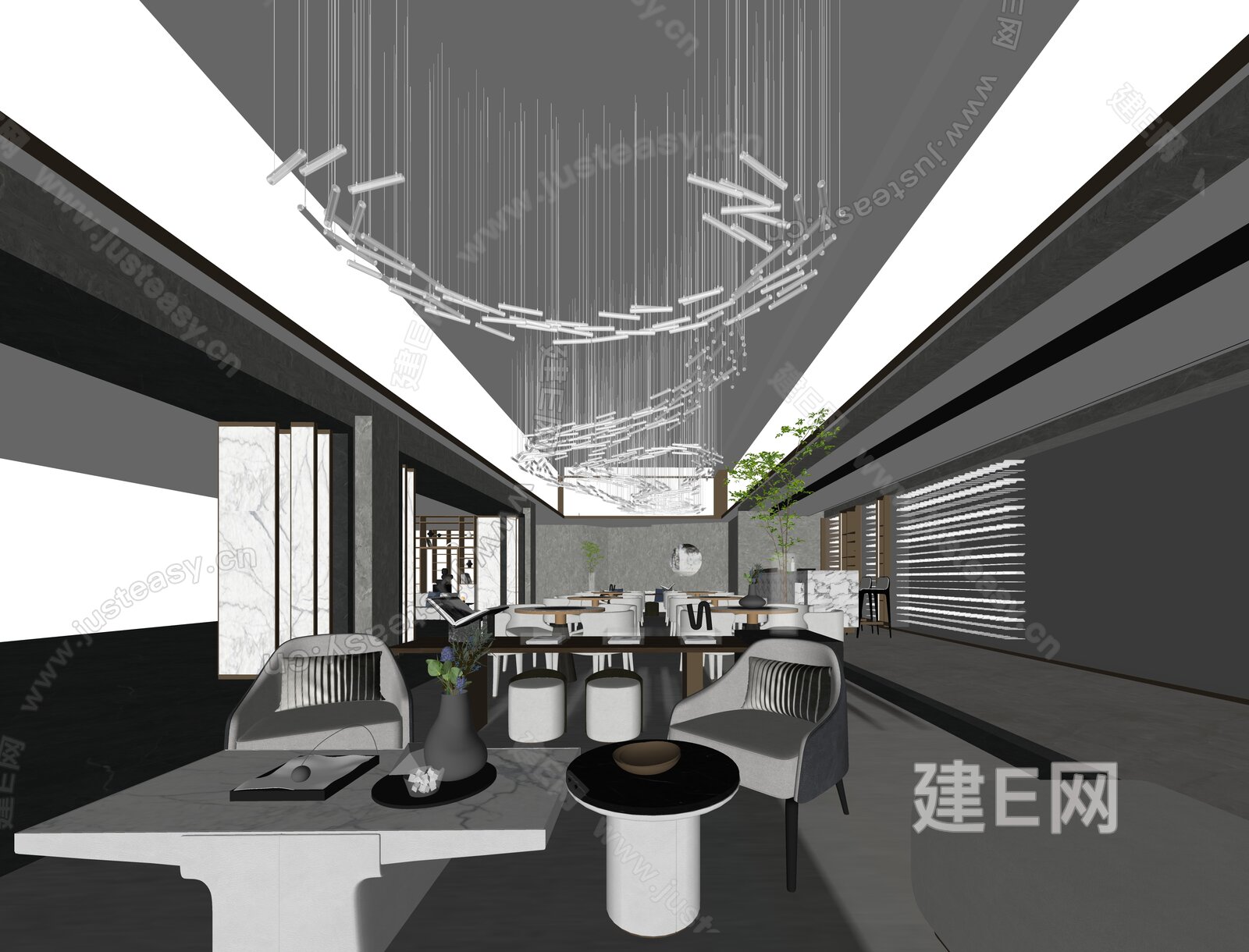 现代售楼处洽谈区模型SU模型下载[ID:102321675]_建e网su模型