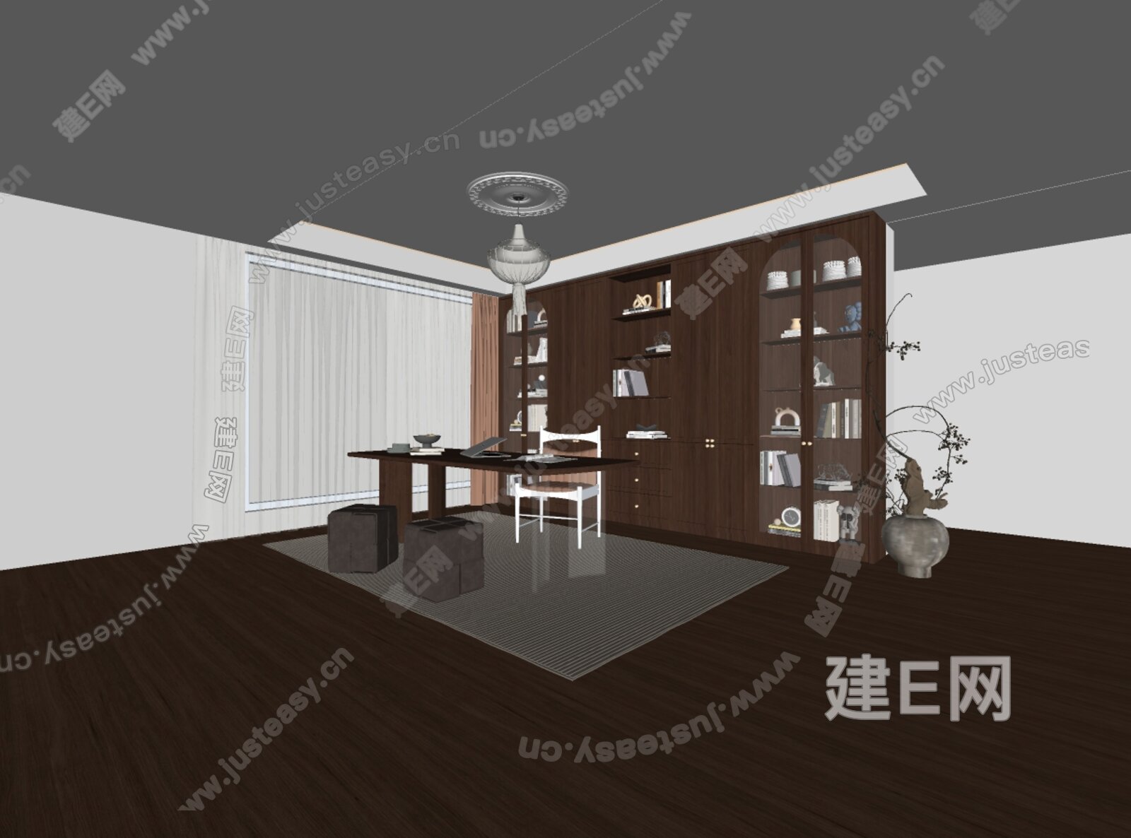 侘寂风书房模型SU模型下载[ID:103239281]_建E室内设计网