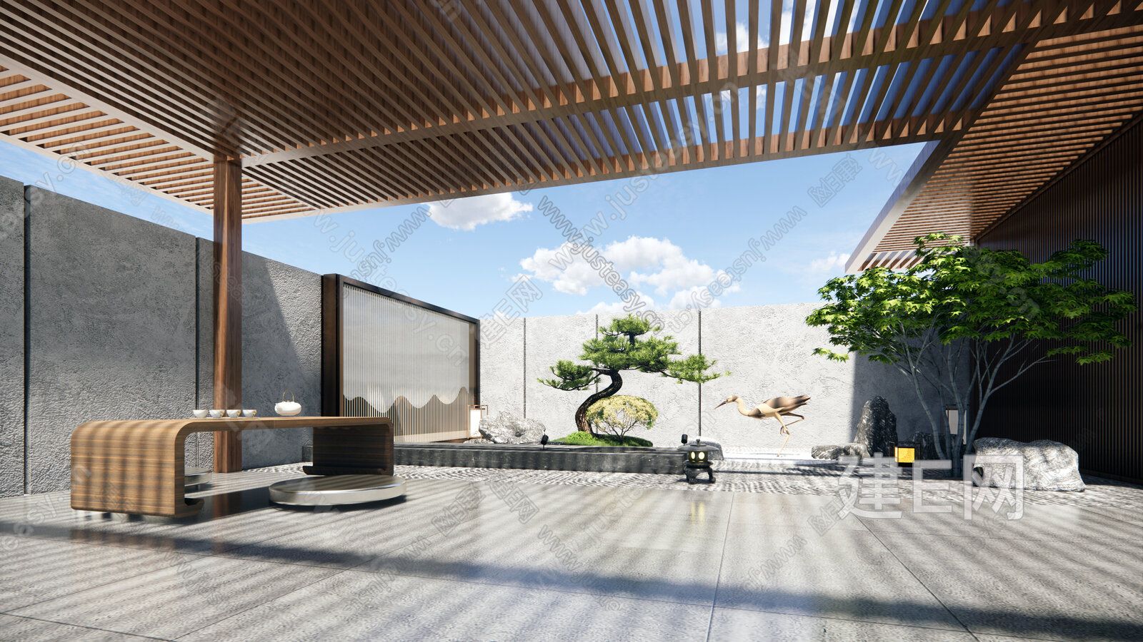 日式枯山水庭院景观 模型SU模型下载[ID:102846164]_建E室内设计网