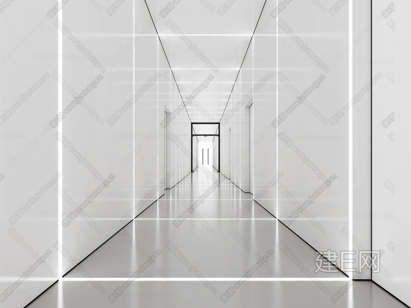 现代办公室过道3d模型下载[ID:116086287]_建e网3d模型