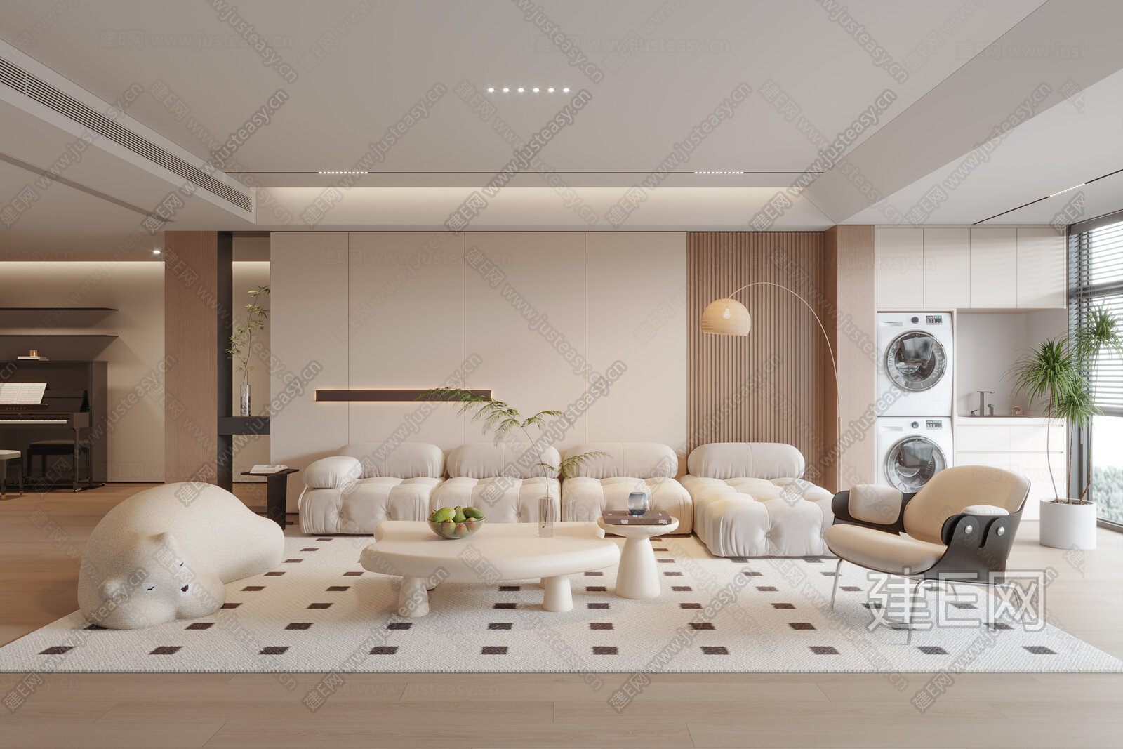 【现代奶油风客厅3d模型】建e网_现代奶油风客厅3d模型下载[ID:116479741]_打造3d现代奶油风客厅模型免费下载平台