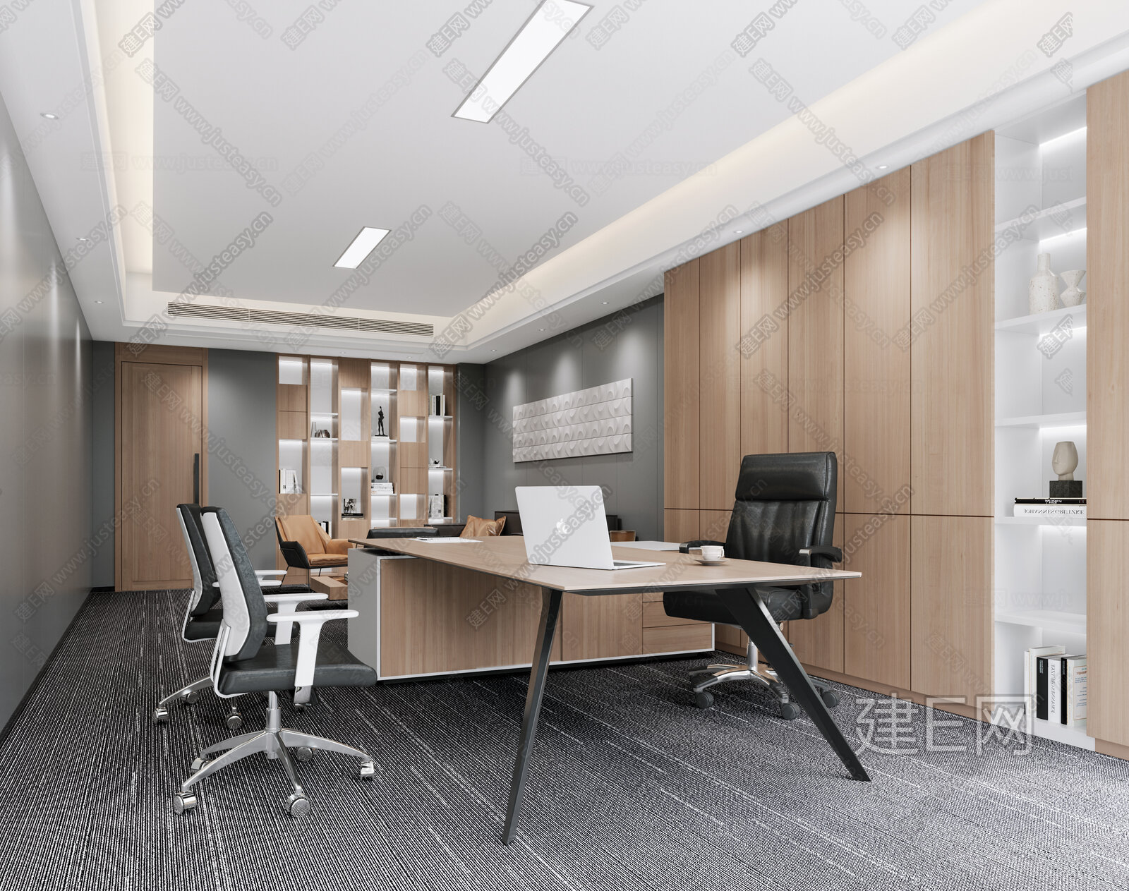 现代经理办公室3d模型下载[ID:116610627]_建e网3d模型