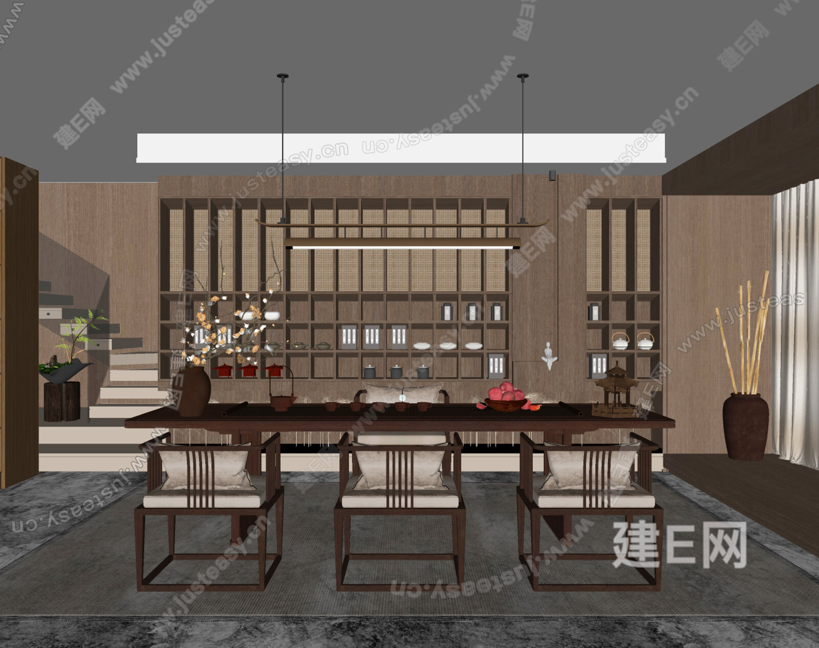 新中式茶室模型SU模型下载[ID:103501565]_建e网su模型