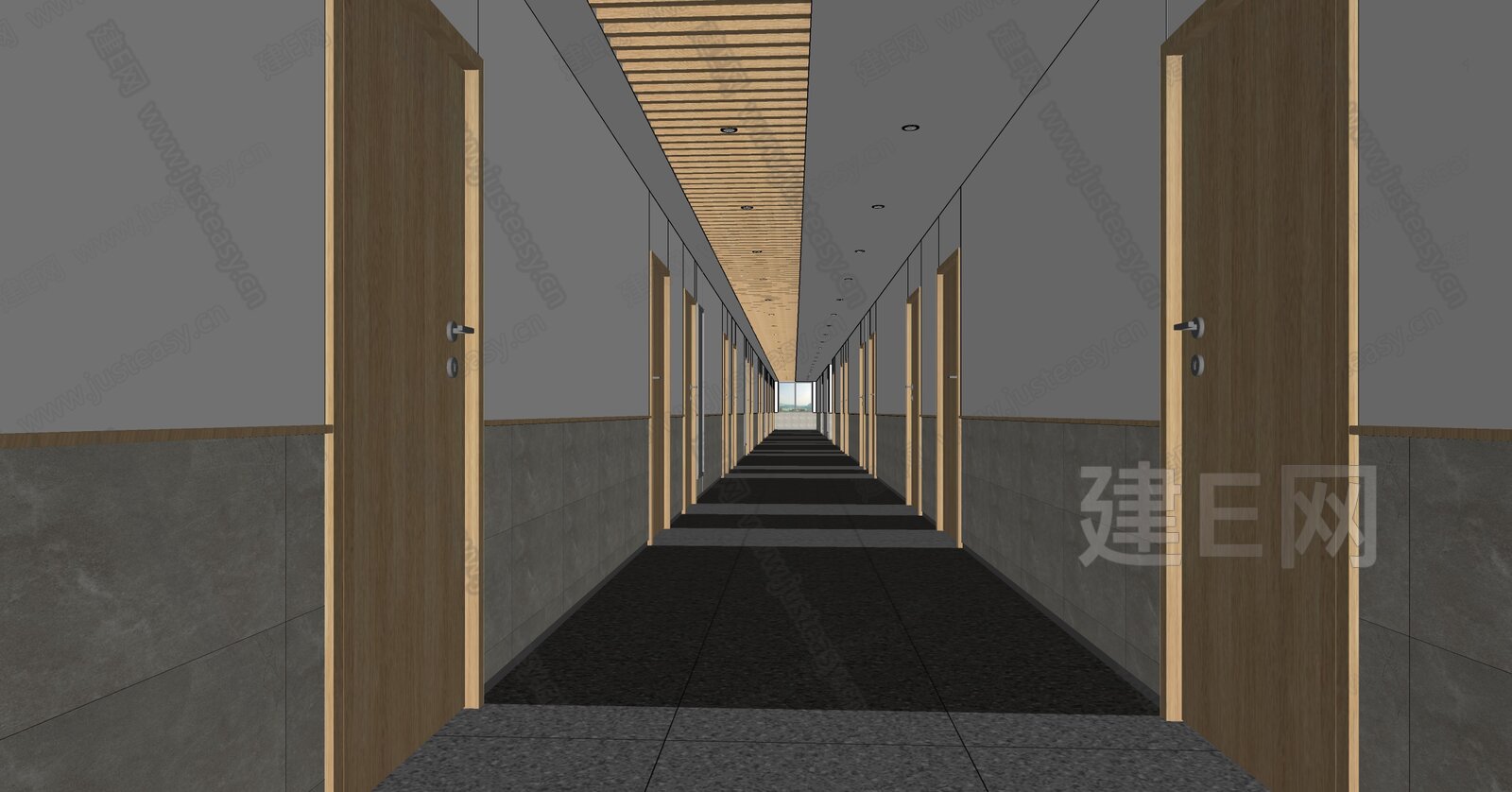 现代学校宿舍走廊模型SU模型下载[ID:104091144]_建E室内设计网