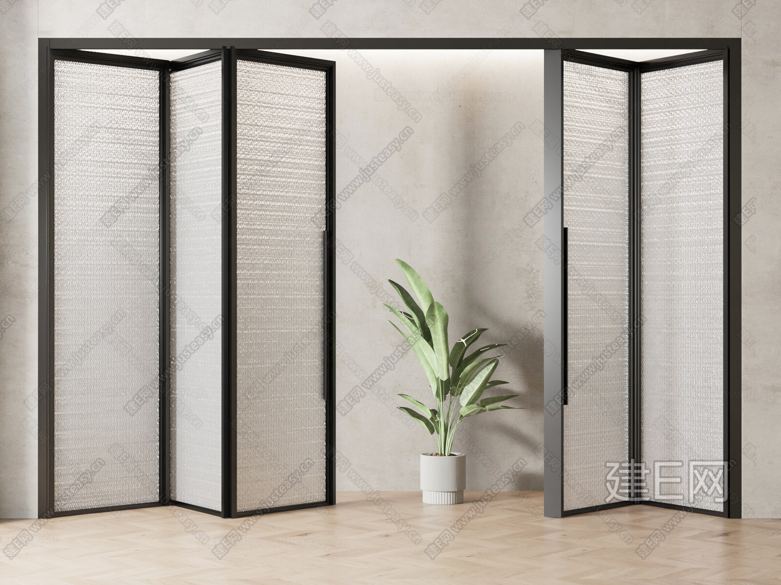 现代长虹玻璃折叠门模型SU模型下载[ID:104025615]_建e网su模型