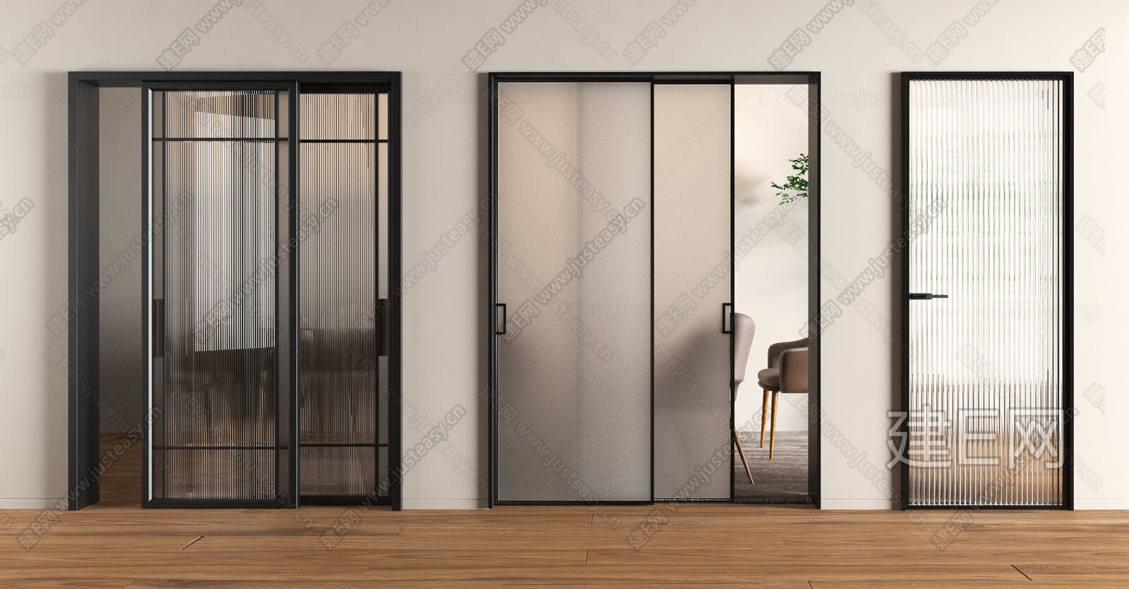 现代玻璃门模型SU模型下载[ID:103960133]_建E室内设计网