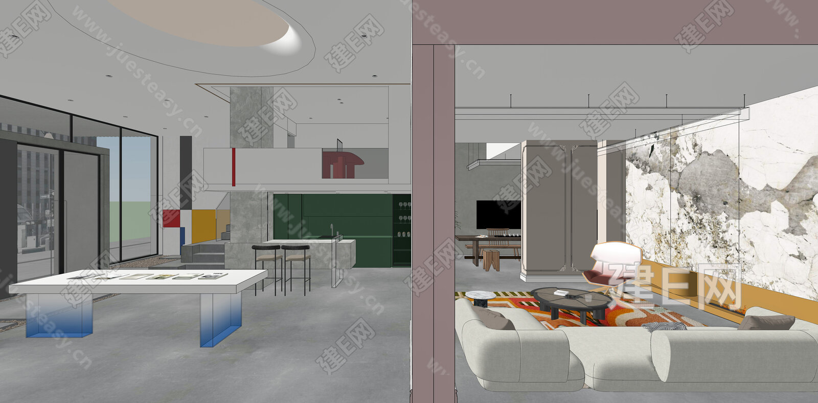 现代工作室模型SU模型下载[ID:103829180]_建E室内设计网