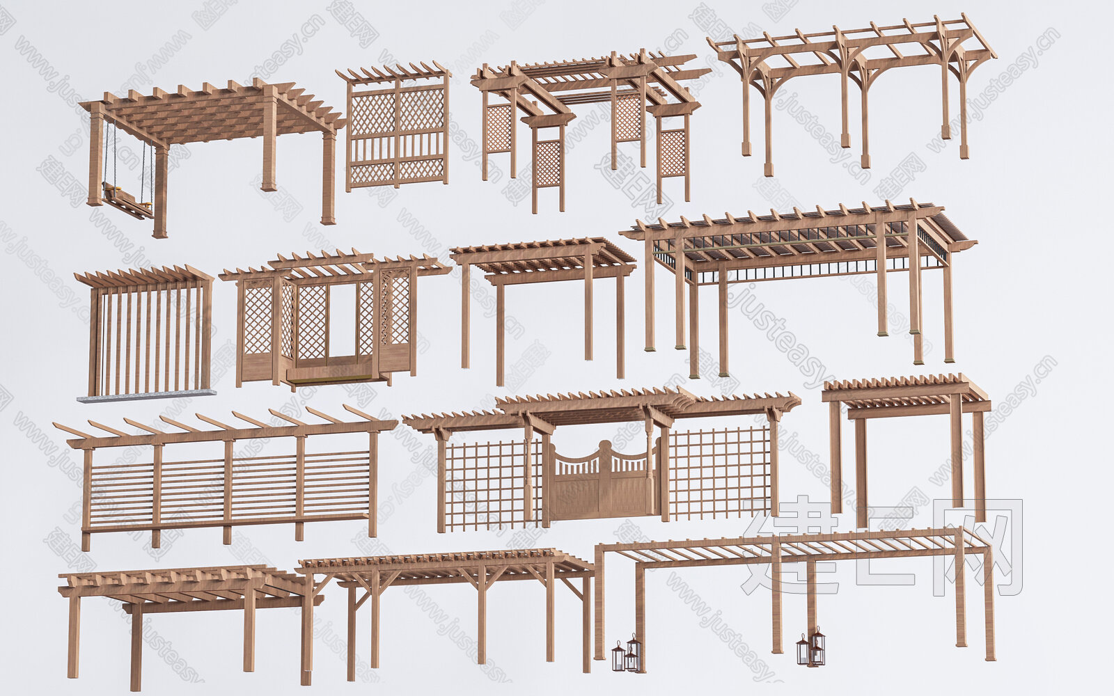 新中式景观廊架模型SU模型下载[ID:104615535]_建E室内设计网