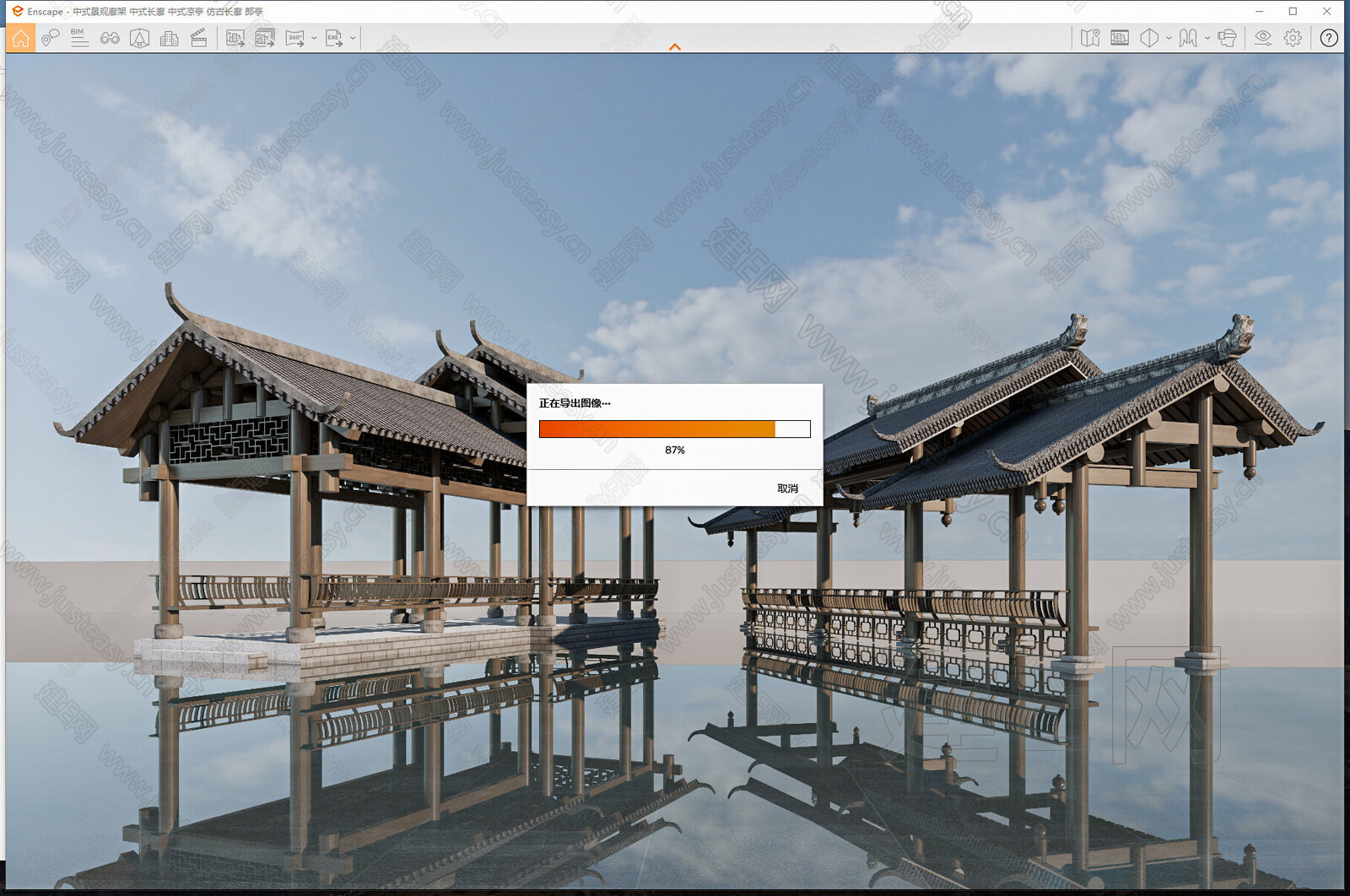 中式景观廊架模型SU模型下载[ID:104615666]_建e网su模型