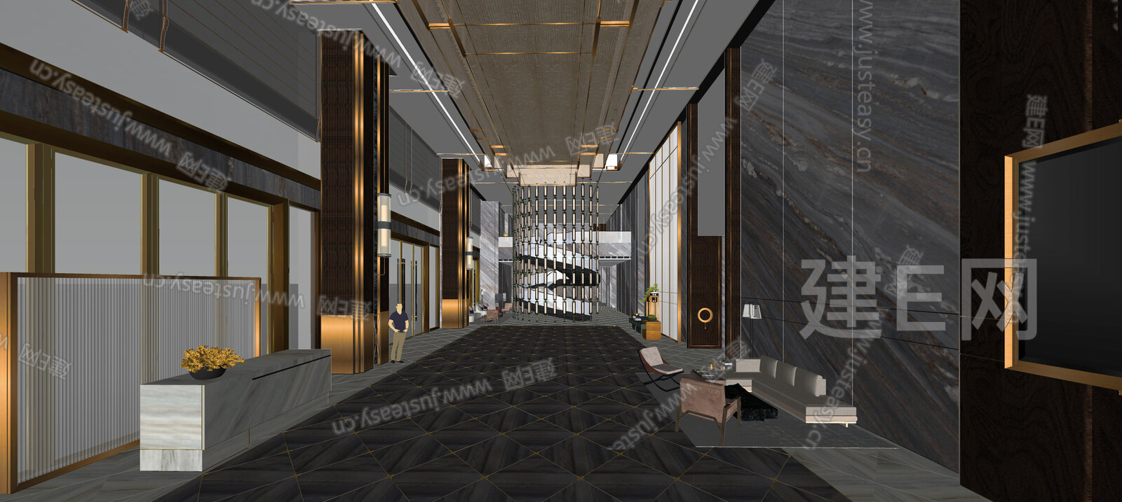 现代酒店大堂模型SU模型下载[ID:104615572]_建e网su模型