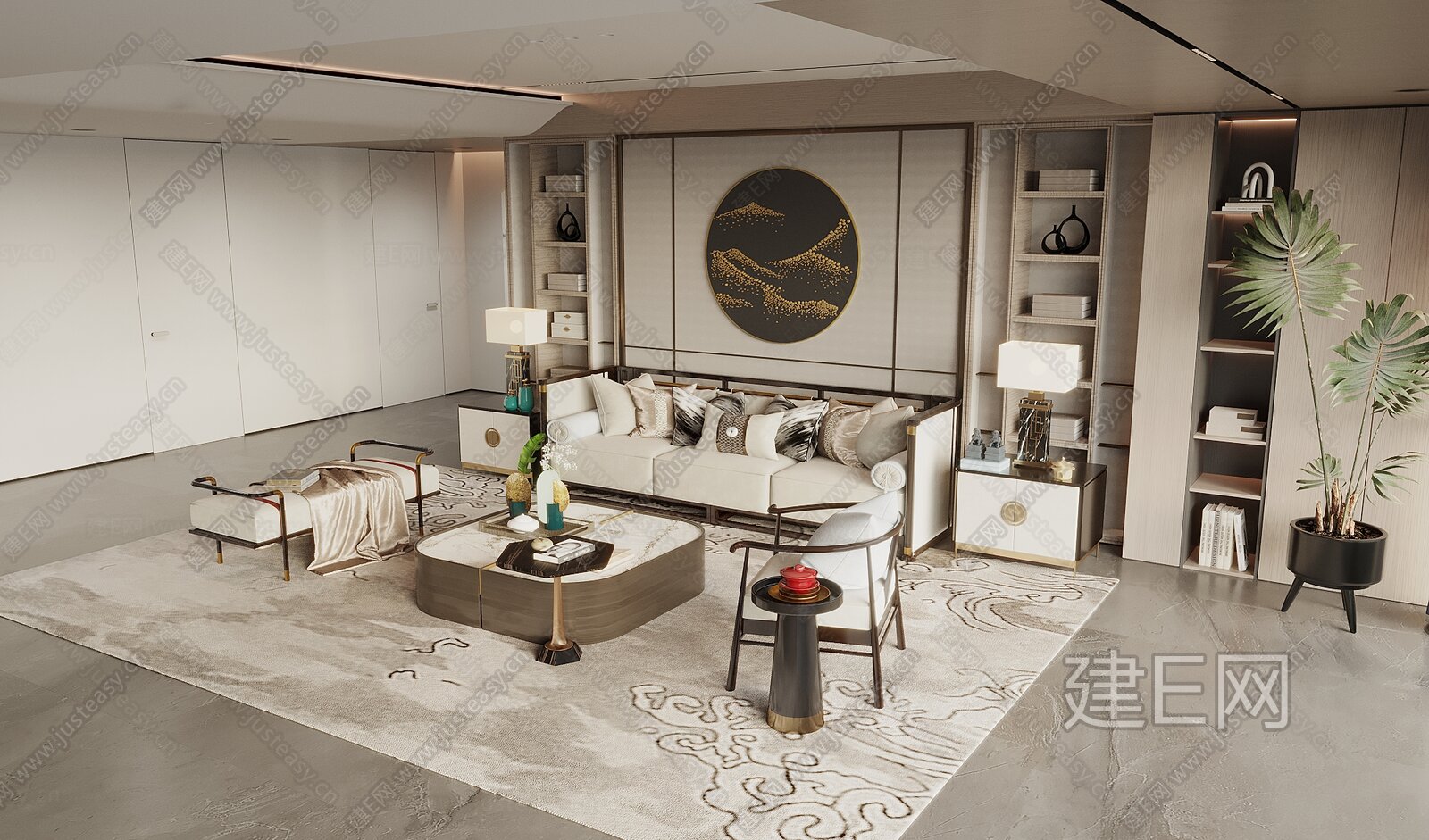 【新中式沙发茶几组合3d模型】建e网_新中式沙发茶几组合3d模型下载[ID:109139540]_打造3d新中式沙发茶几组合模型免费下载平台