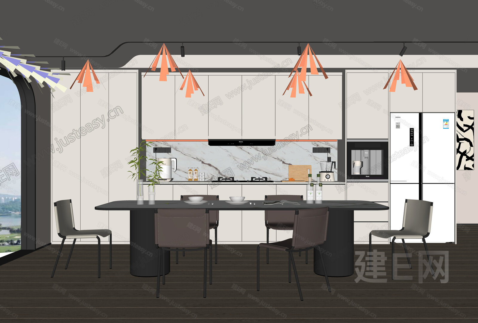 现代餐厅模型SU模型下载[ID:104746505]_建E室内设计网