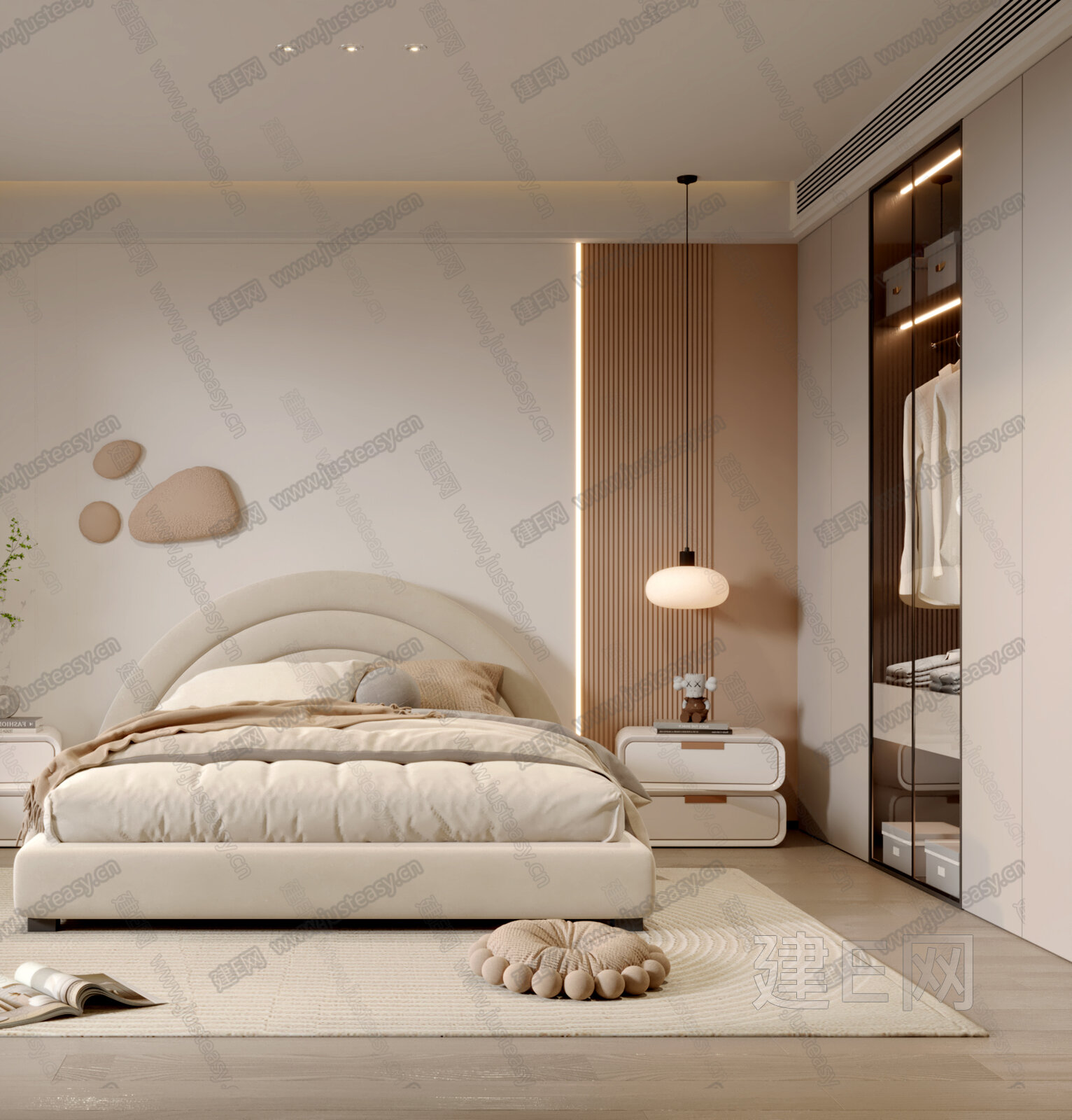 【现代奶油风卧室3d模型】建e网_现代奶油风卧室3d模型下载[ID:109073938]_打造3d现代奶油风卧室模型免费下载平台