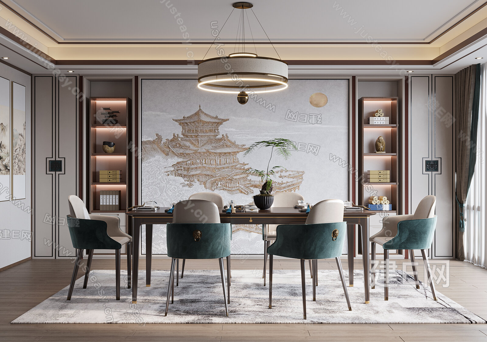 新中式餐厅模型SU模型下载[ID:104549996]_建e网su模型
