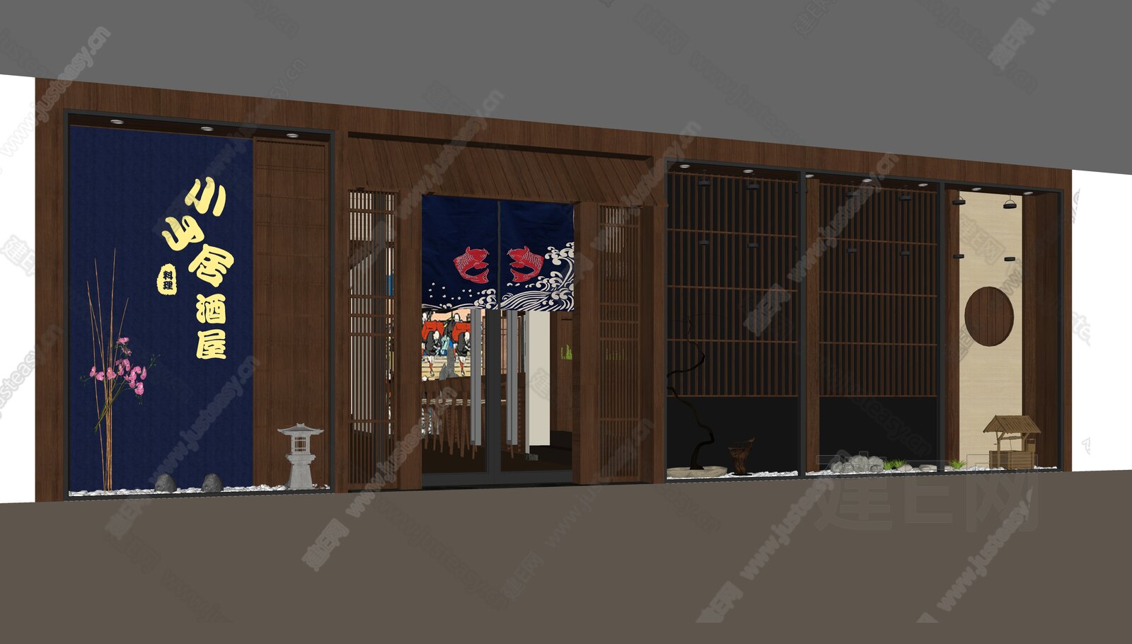 日式餐厅门面模型SU模型下载[ID:104550023]_建e网su模型