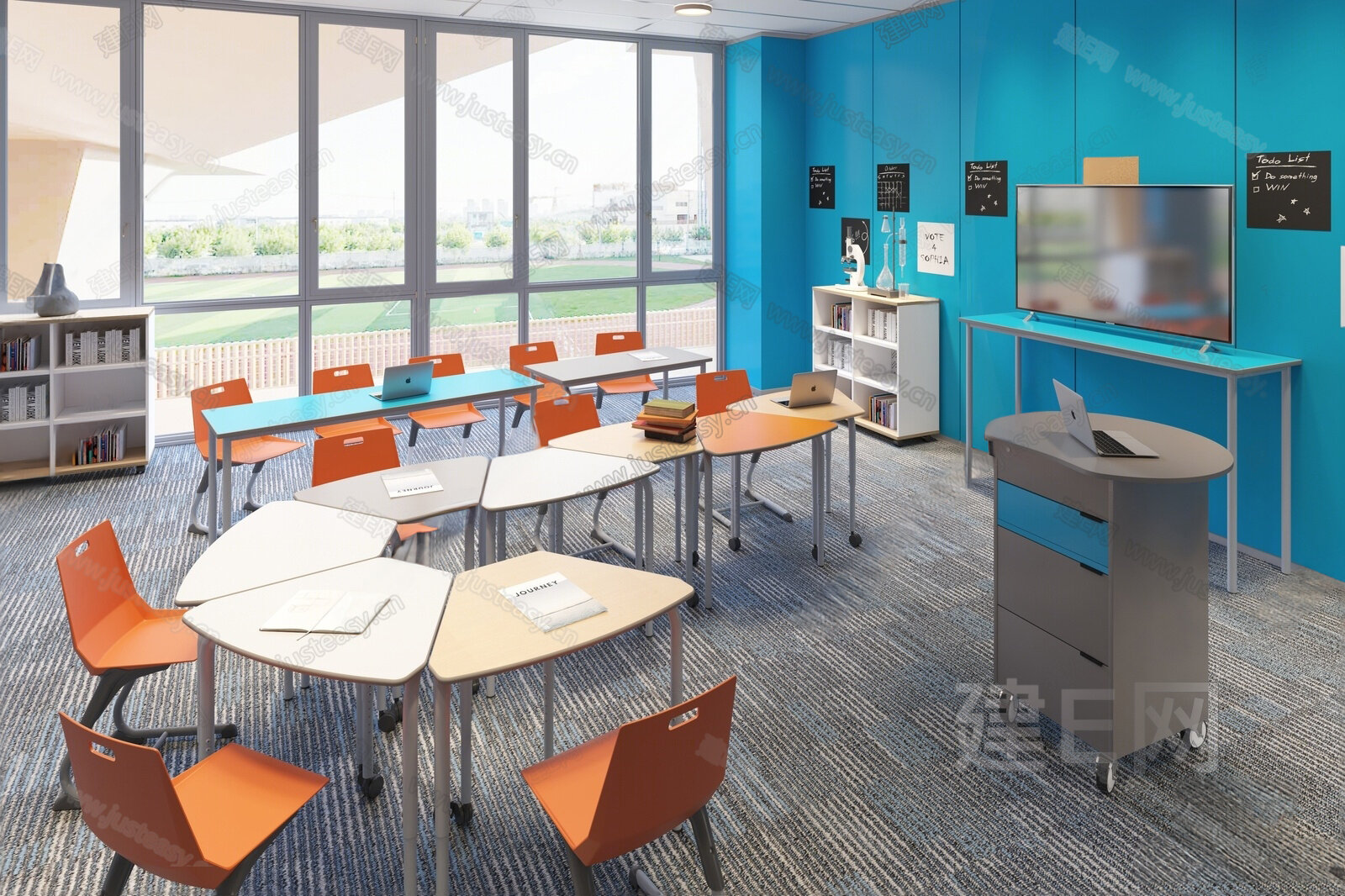 现代教室模型SU模型下载[ID:104549959]_建e网su模型