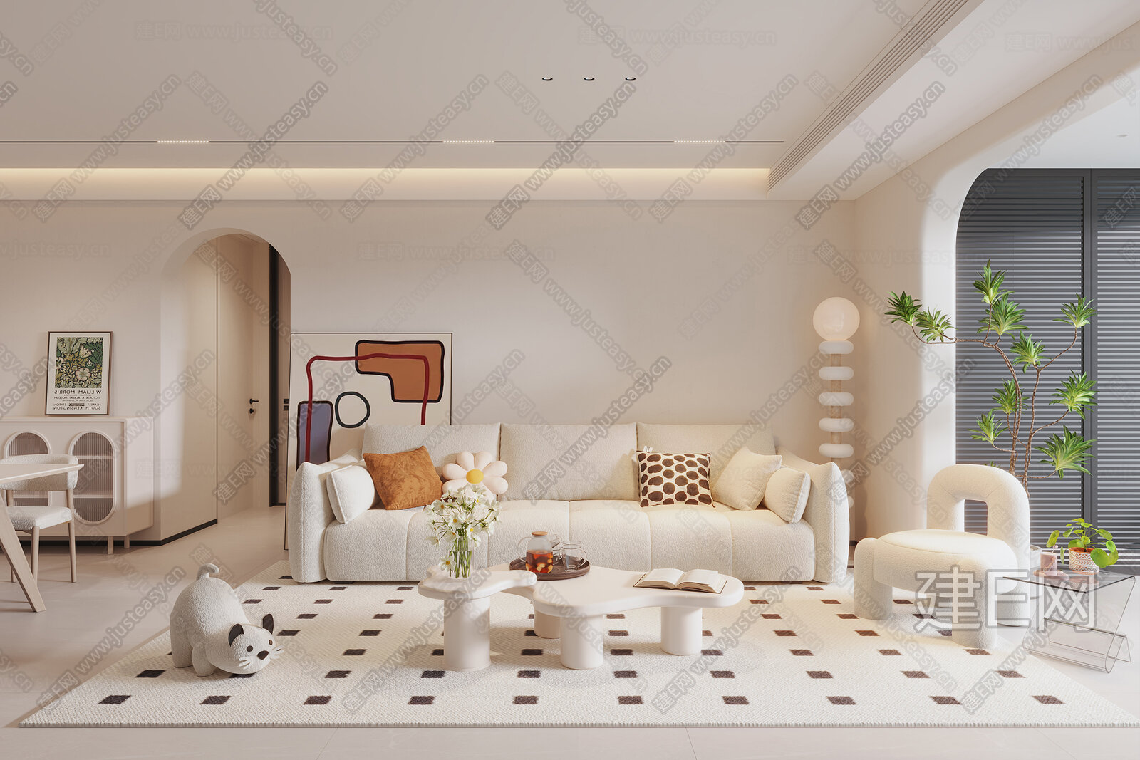 【现代奶油风客厅3d模型】建e网_现代奶油风客厅3d模型下载[ID:110057029]_打造3d现代奶油风客厅模型免费下载平台
