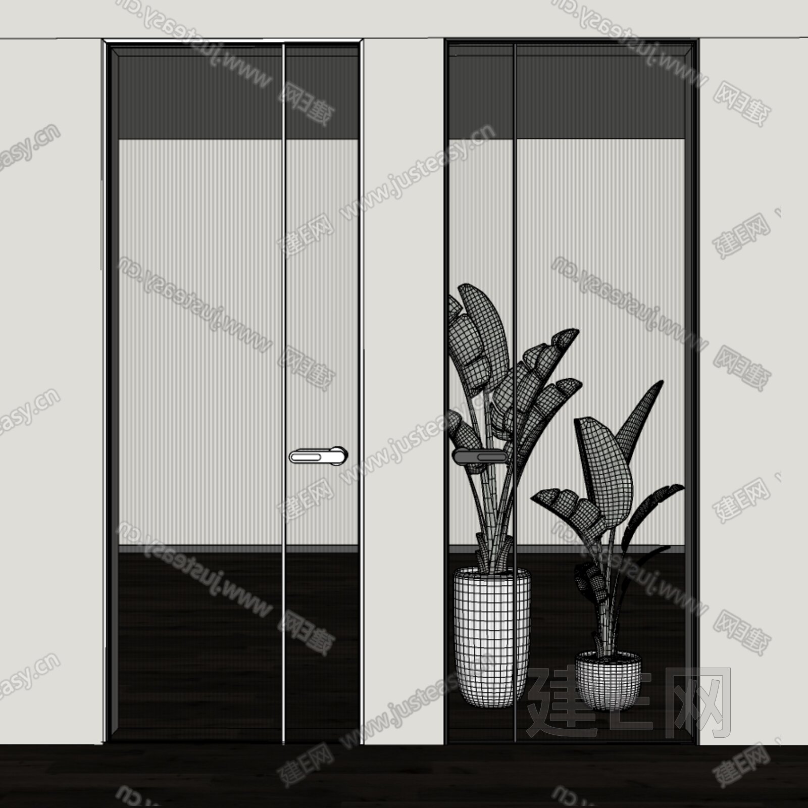现代长虹玻璃门模型SU模型下载[ID:113725178]_建E室内设计网