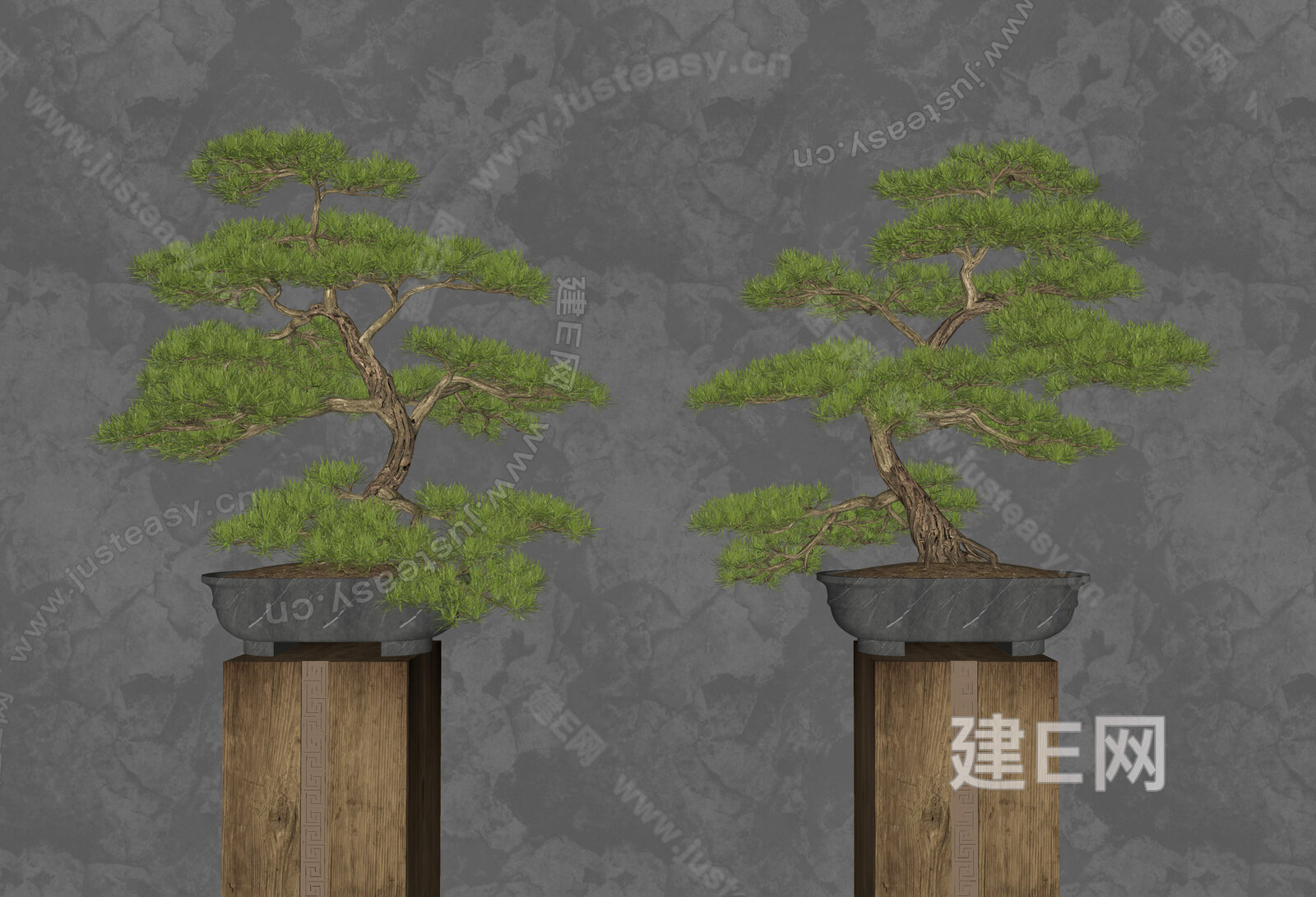 新中式松树盆景模型SU模型下载[ID:113463021]_建E室内设计网
