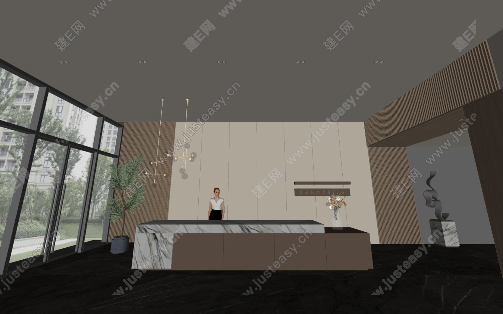 现代公司前台模型SU模型下载[ID:115298013]_建E室内设计网