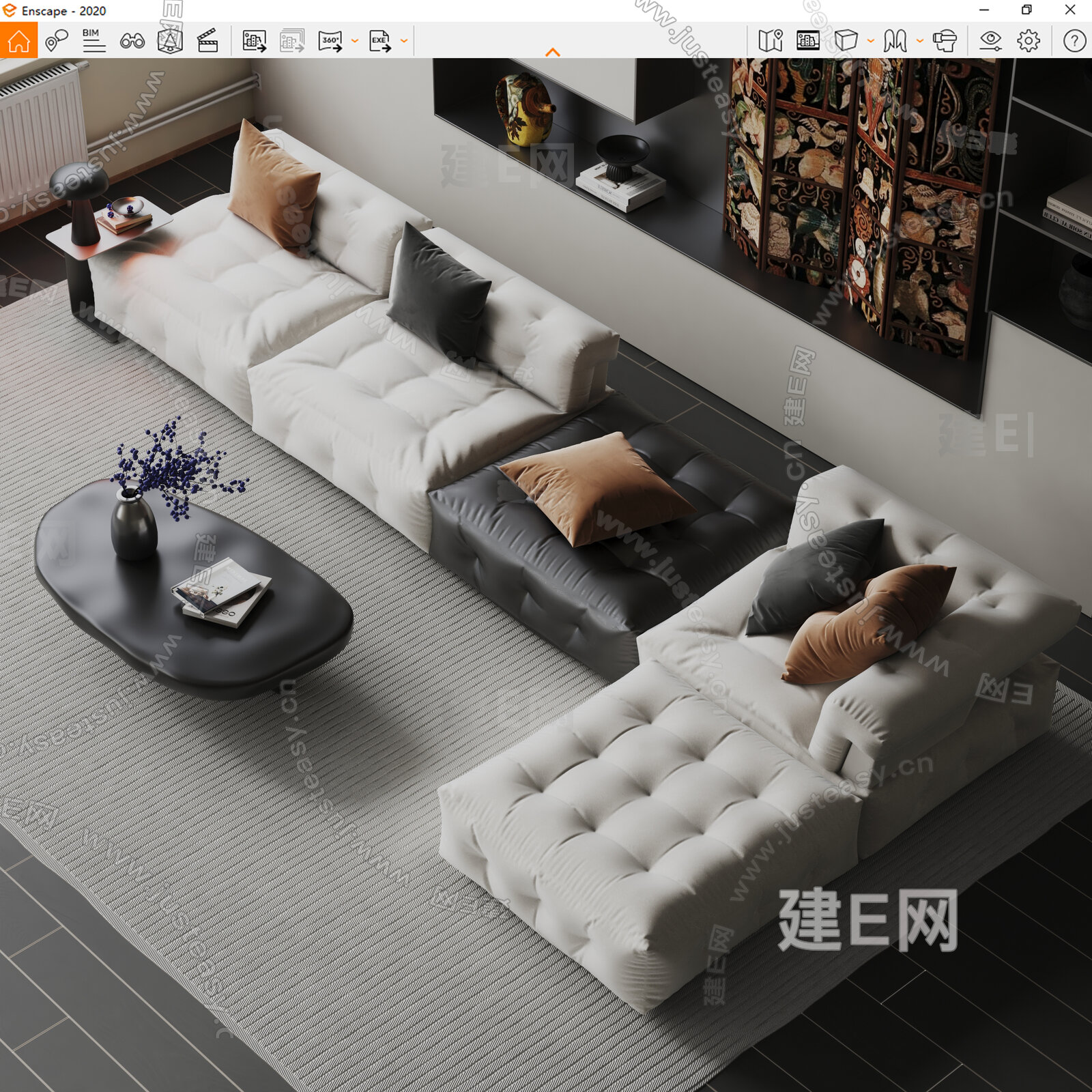 现代沙发茶几组合模型SU模型下载[ID:114904761]_建e网su模型