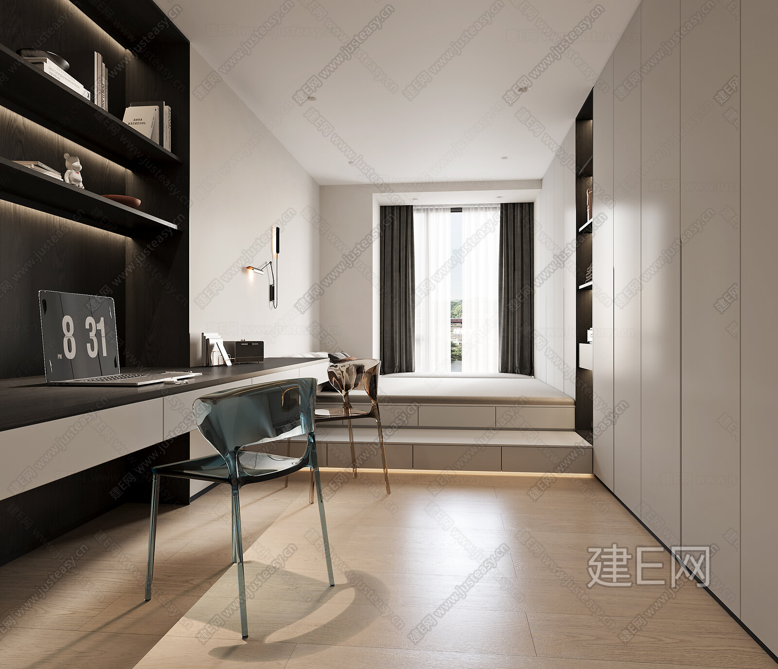 现代榻榻米卧室模型SU模型下载[ID:115756582]_建e网su模型