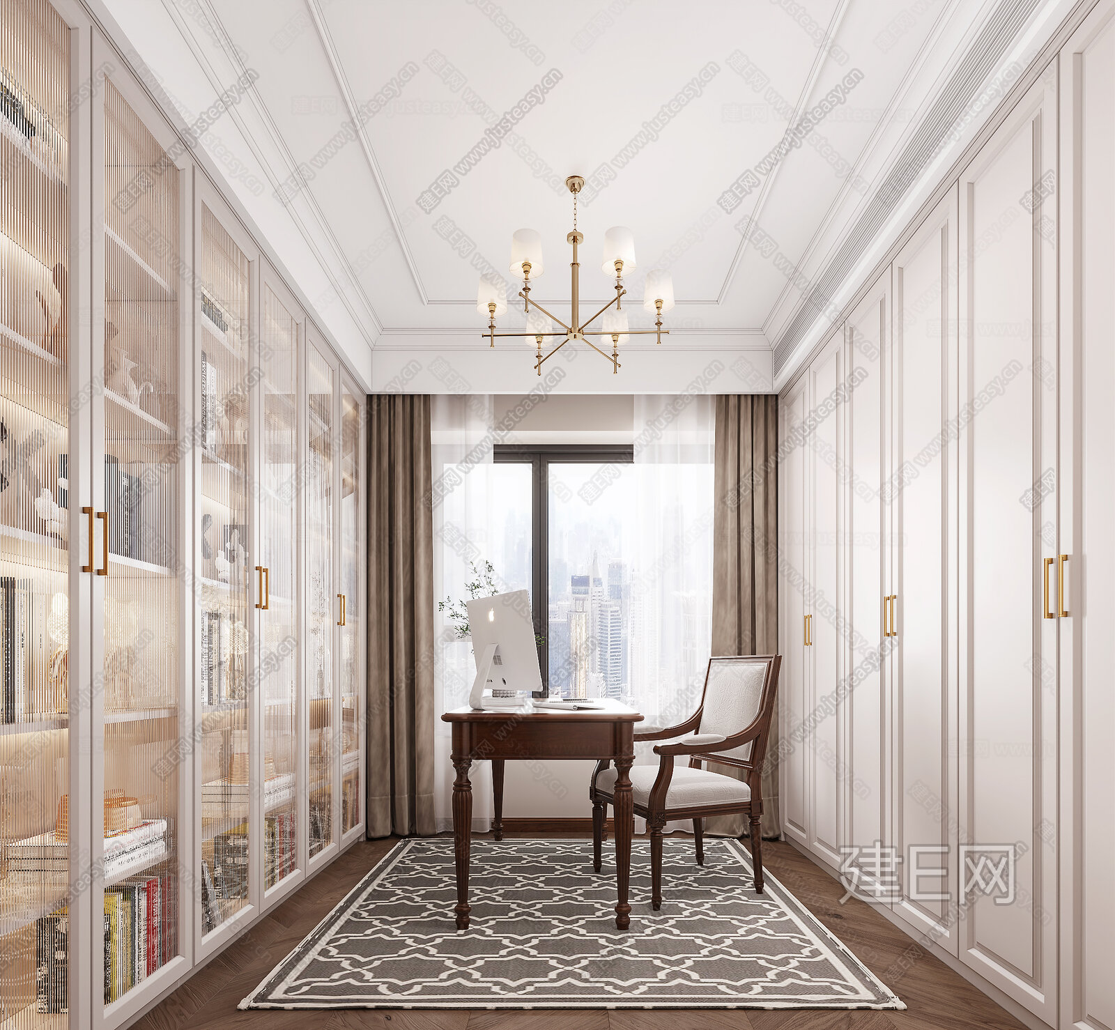 美式书房3d模型下载[ID:111171252]_建e网3d模型